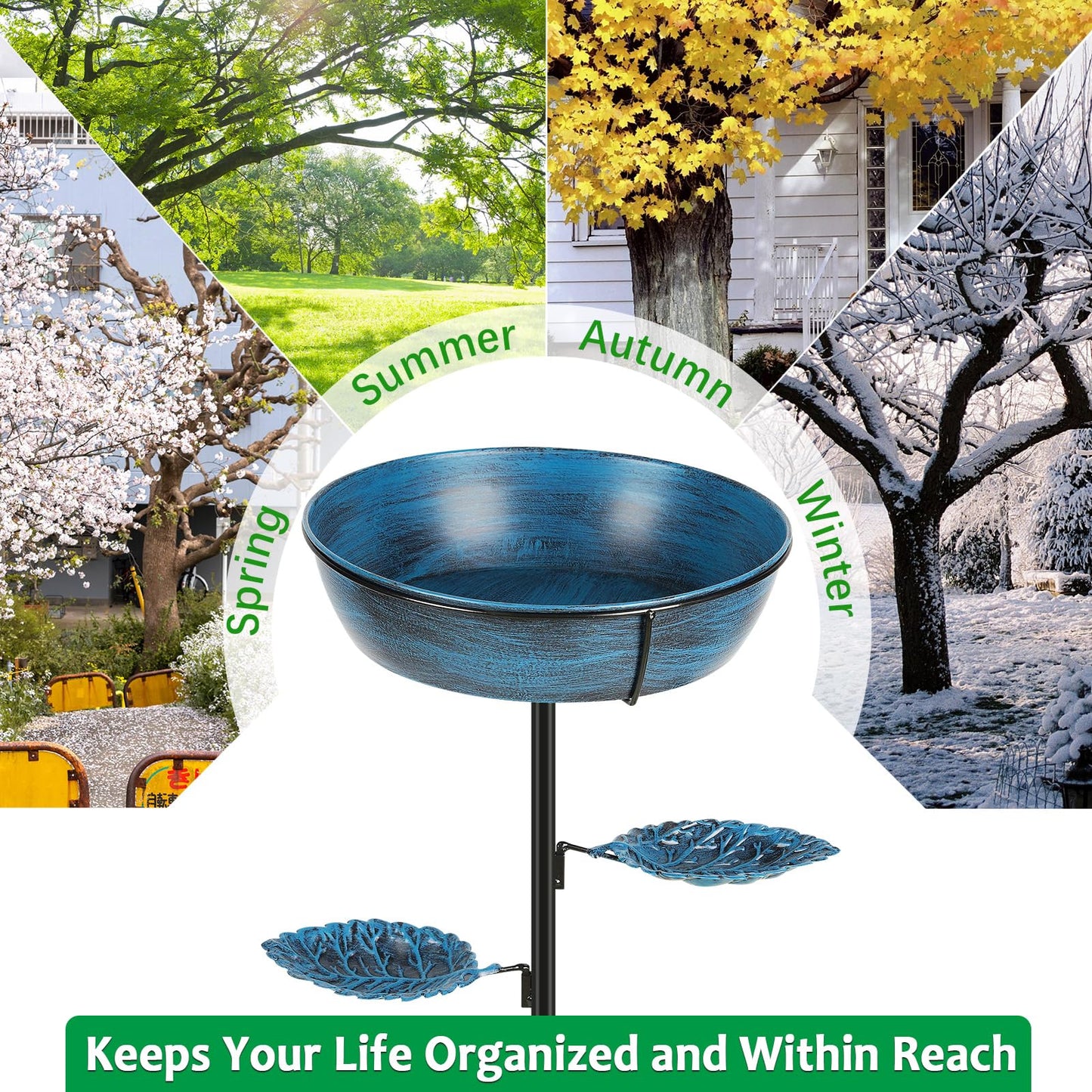 Olpchee Metal Bird Bath for Outdoor - Garden Bird Bath with Removable Bowl Heavy-Duty Base, Winter Birdbath Feeder Rust-Proof Birdbaths for Garden Yard Lawn Decor, Easy to Install(Blue)