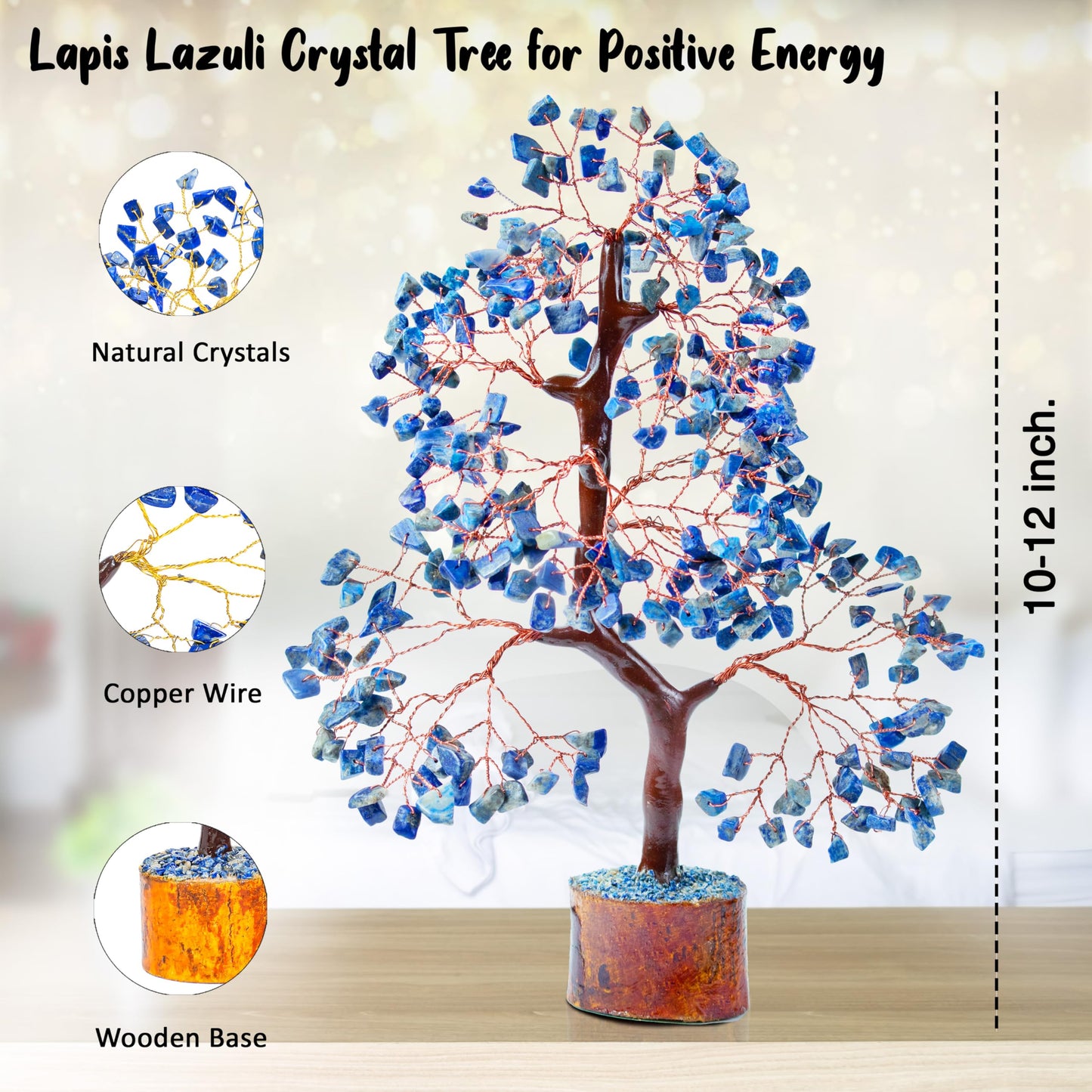Crocon® Lapis Lazuli Chakra Crystal Tree of Life Gifts for Men Him & Family Handmade Gemstone Feng Shui Crystal Decoration Spiritual Gifts, Money Tree, Bithday Gift for Women Healing Crystals