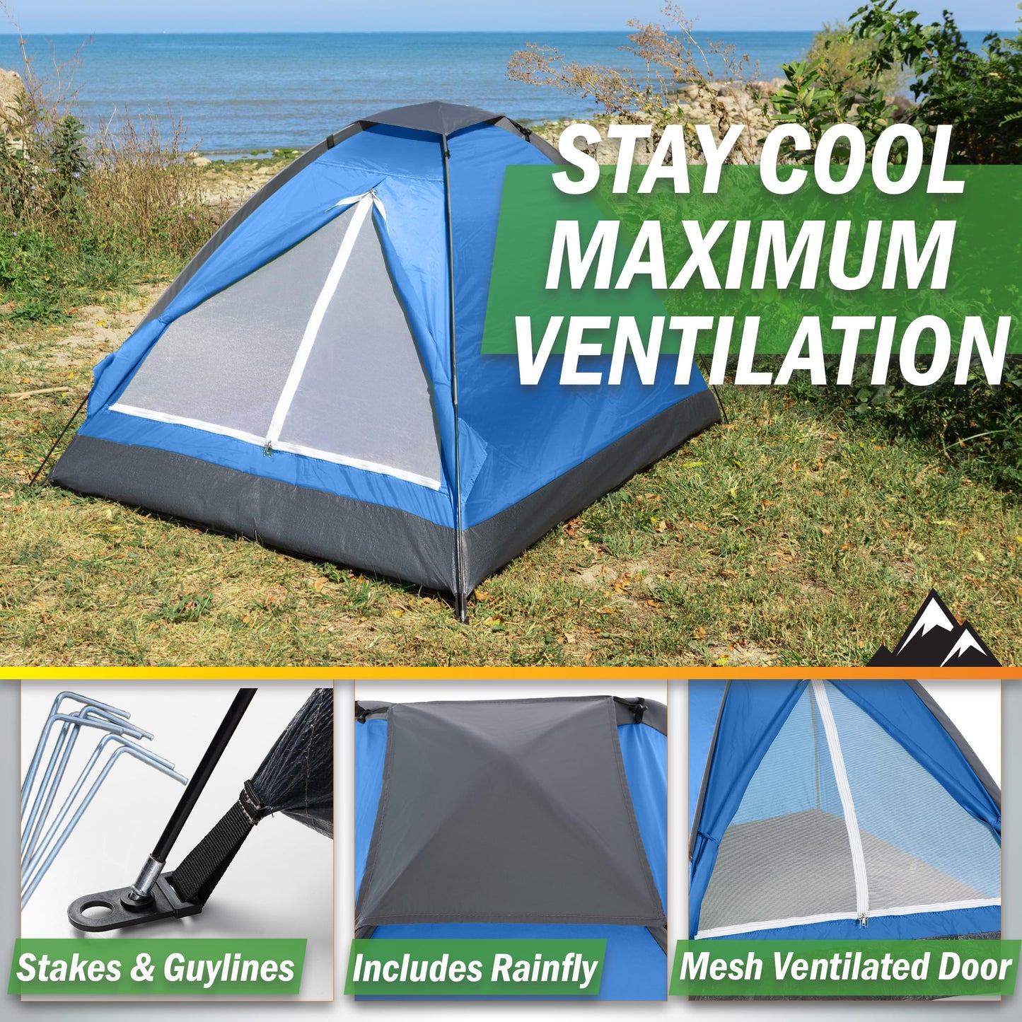 2 Person Camping Tent with Rain Fly and Carrying Bag – Lightweight Outdoor Pop Up Tents for Camping Essentials, Music Festivals, Backpacking, Hiking, or Beach Shelter by Wakeman Outdoors