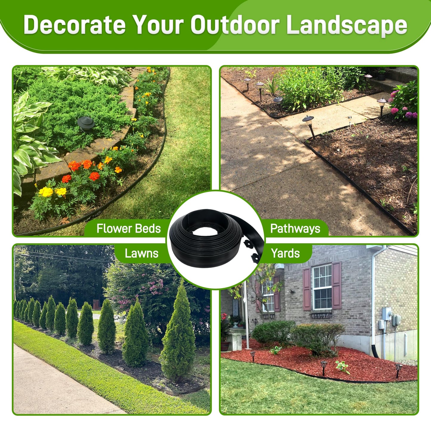 Quibbay 3.15" x 50' No Dig Landscape Edging, Plastic Garden Edging Borders with 75 Anchoring Spikes, Flexible Lawn Edging for Landscaping Garden Flower Beds Grass Yard Paver Pathway, Black