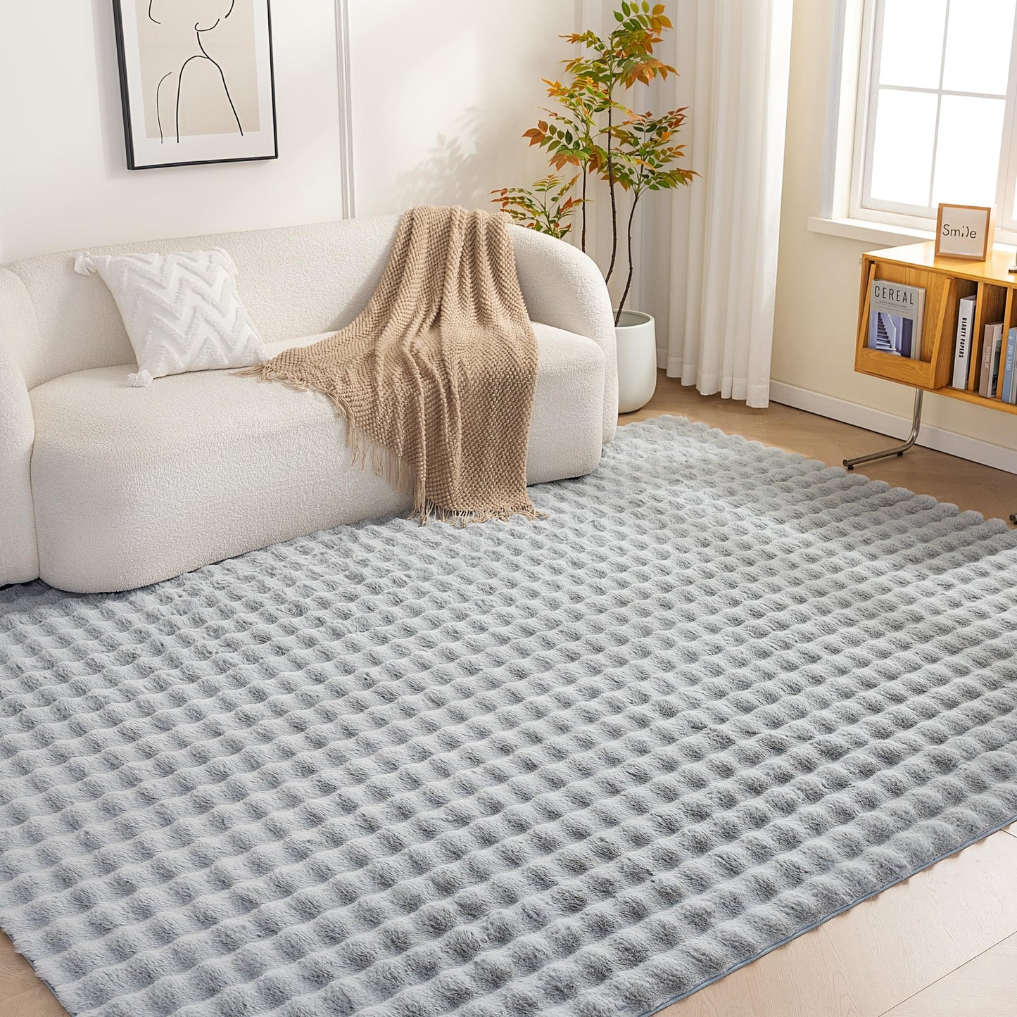 Amazon Basics Indoor Area Rug, 3D Bubble Washable Home Decor Carpet for Living Room, Bedroom, 4' W × 6' L, Grey