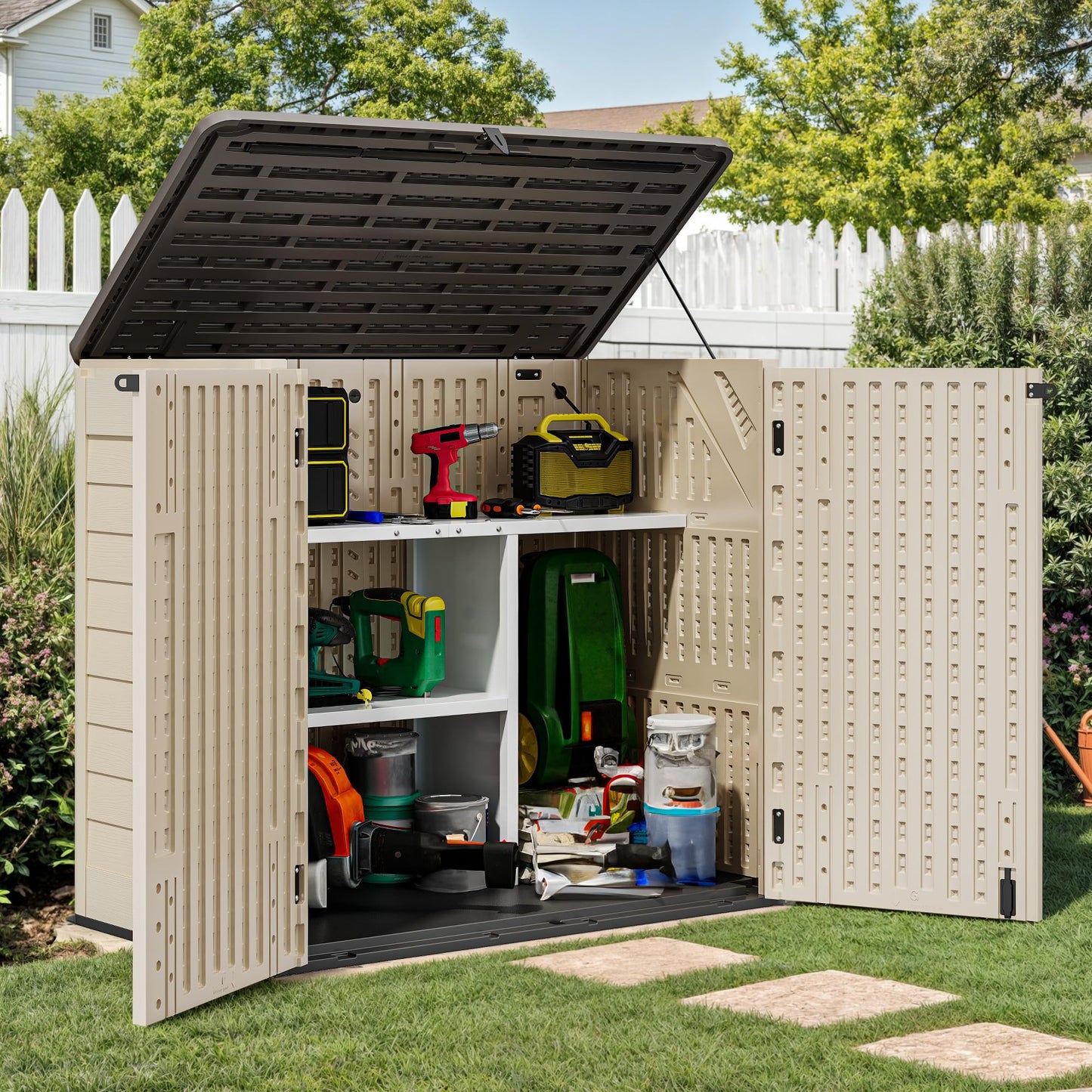 YITAHOME 30cuft Horizontal Storage Shed Shelf, Weatherproof Metal Shelf for 30 cu ft Tool Cabinet, Ideal for Outdoor Use, Easy Assembly,45.6" L X 13.2" W X 29.2" H, White