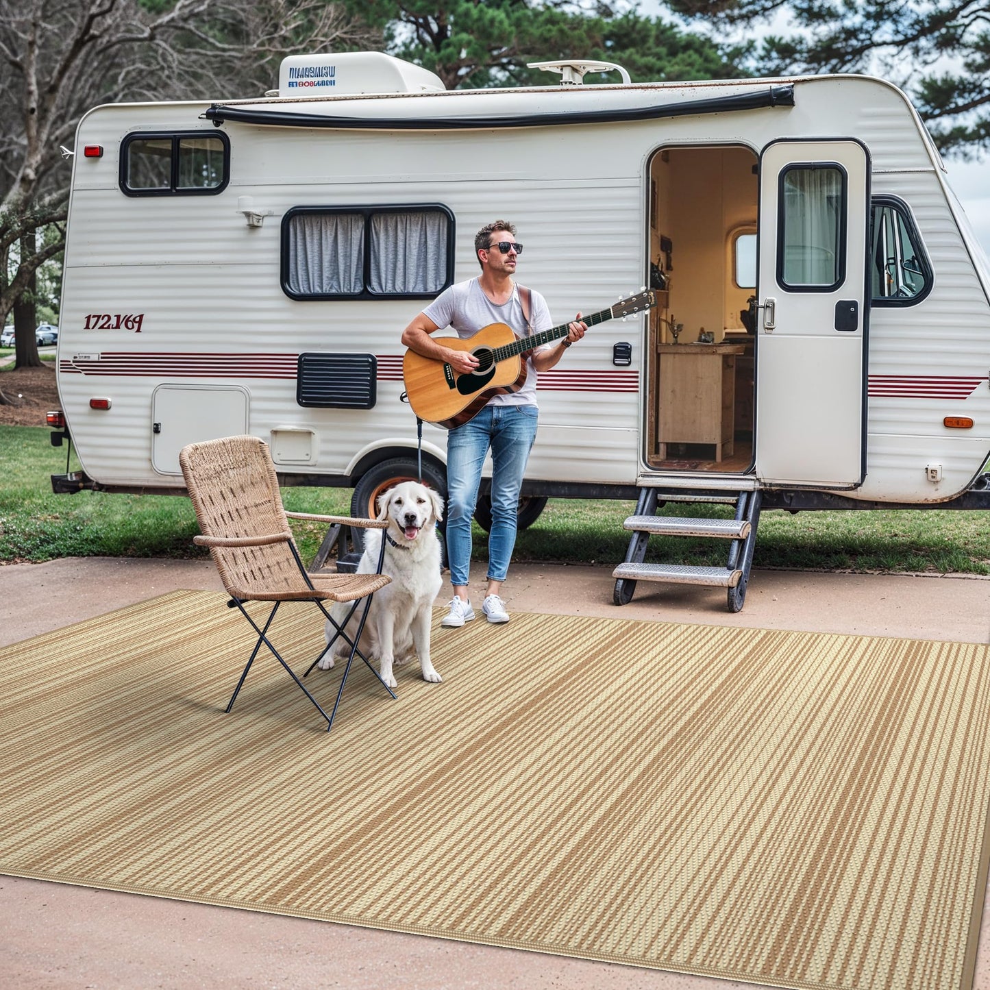 GENIMO Outdoor Rug 9x12 ft Waterproof, Reversible Plastic Straw Patio Rug for RV Camping Mat, Deck, Backyard Balcony Mat - Lightweight & Easy to Clean, CoffeeBeige