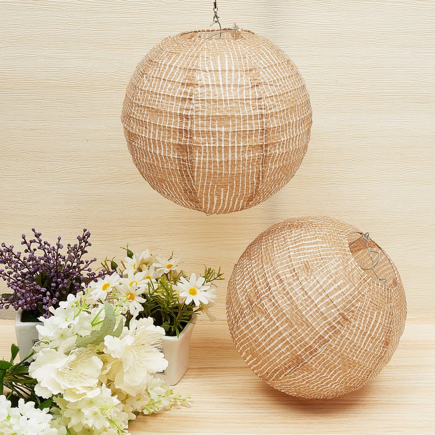 Hortsun 6 Pcs Print Burlap Paper Lanterns Round Chinese Paper Lanterns Farmhouse Boho Classroom Decor Home Sweet Classroom Birthday Party Ceremonial Event (8 Inch)