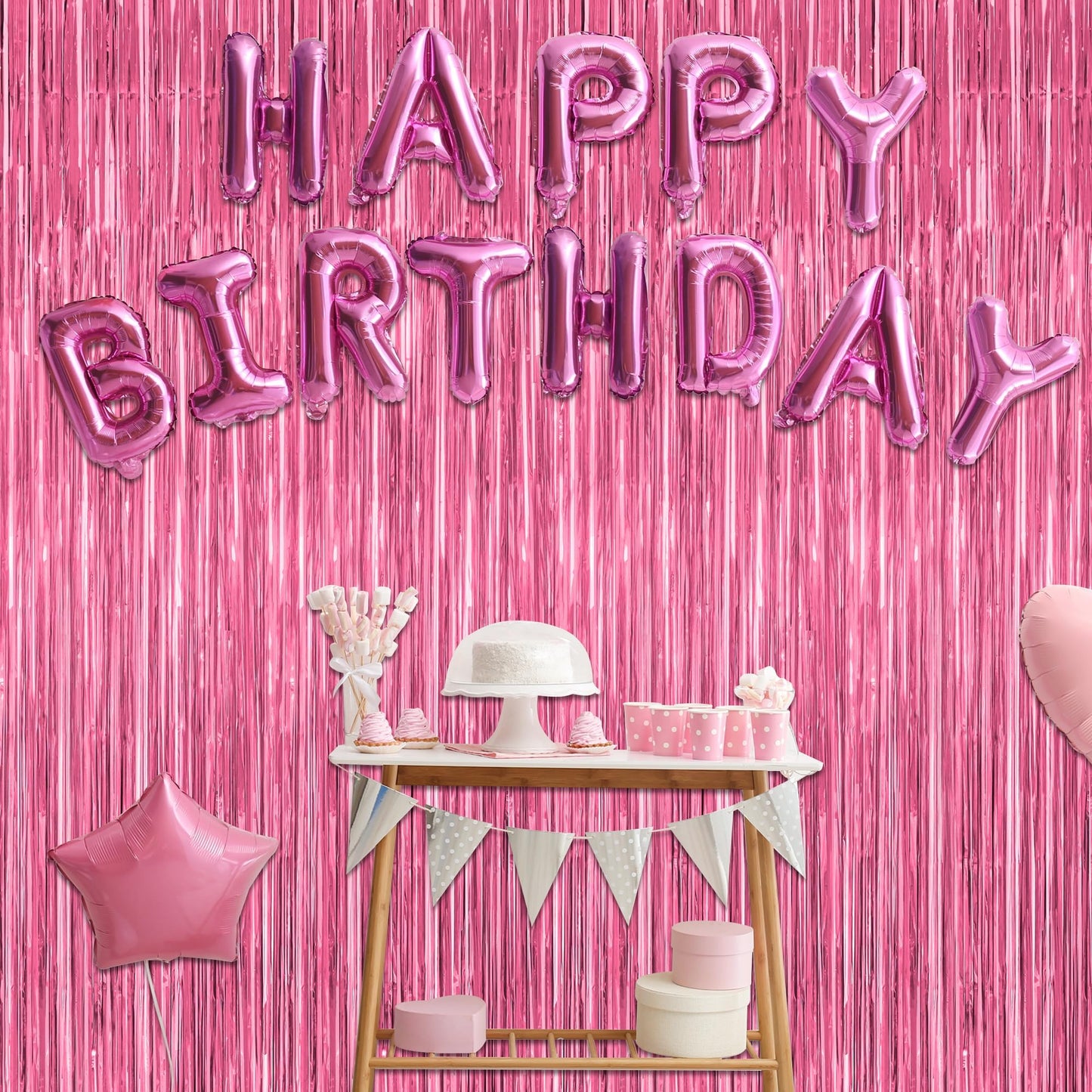 2 Pack Pink Party Decorations, 3.28 FT x 7.05 FT Pink Backdrop, Metallic Tinsel Backdrop Fringe Curtains Backdrop Curtains, Photo Backdrop Party Supplies Birthday Party Decorations