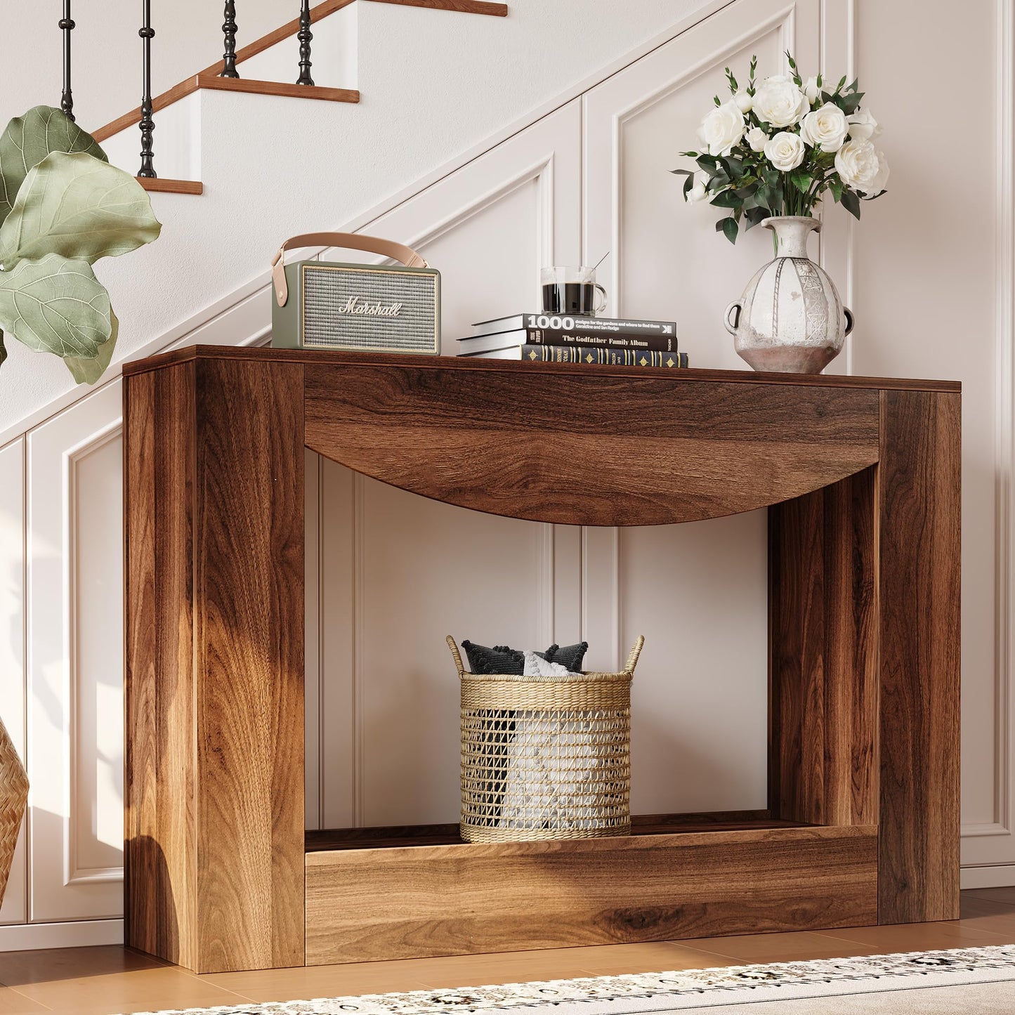 knoworld Farmhouse Console Table, 47 Inches Entryway Console Table with LED Light, Sofa Table Behind Couch, Wooden Accent Entryway Table for Living Room, Hallway