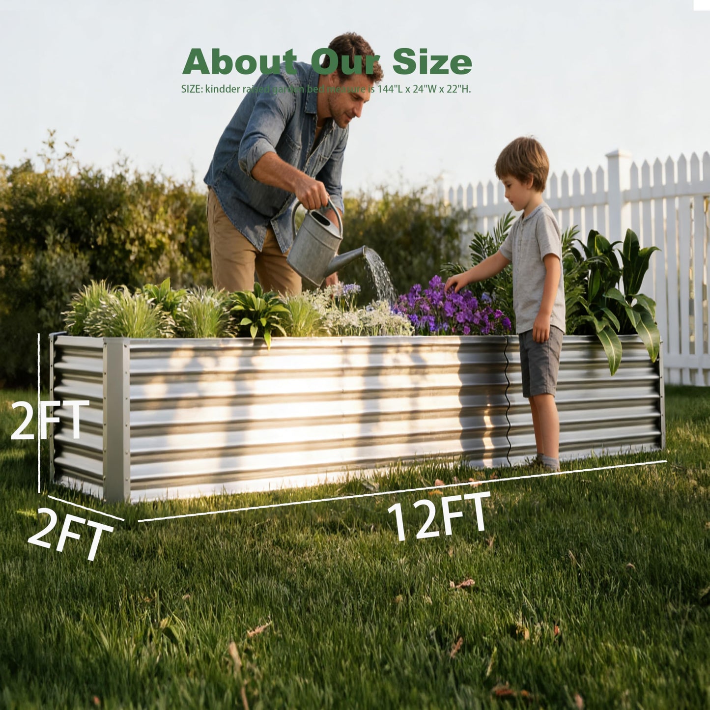 Kinddeer 12x2x2ft Raised Garden Beds Outdoor Kit, Galvanized Planter Garden Boxes Outdoor, Metal Raised Garden Beds for Vegetables,Fruits,Herb,Flower,Silver