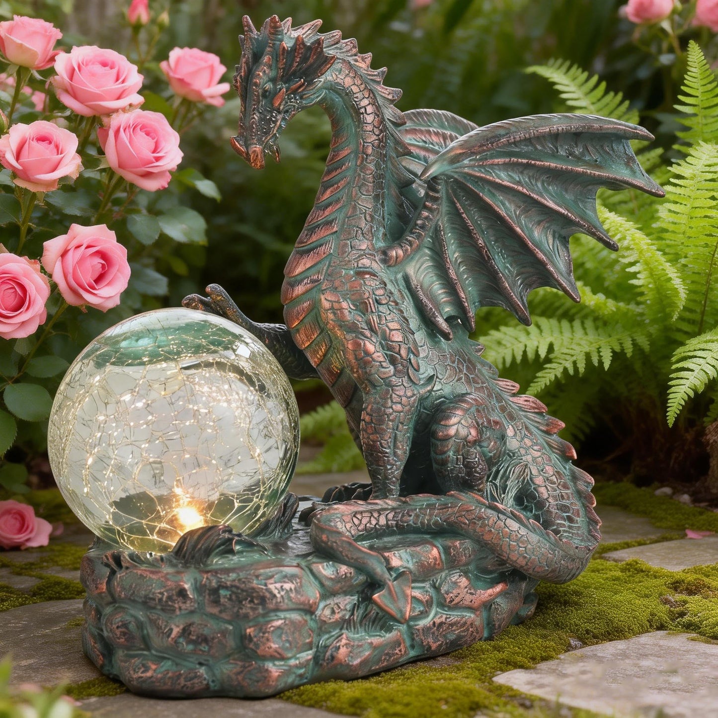 TERESA'S COLLECTIONS Garden Sculptures & Statues, Solar Dragon Outdoor Statues Figurines, Resin Bronze Gothic Garden Decor Lawn Ornaments Patio Yard Decorations Gifts for Mom Women, 8"
