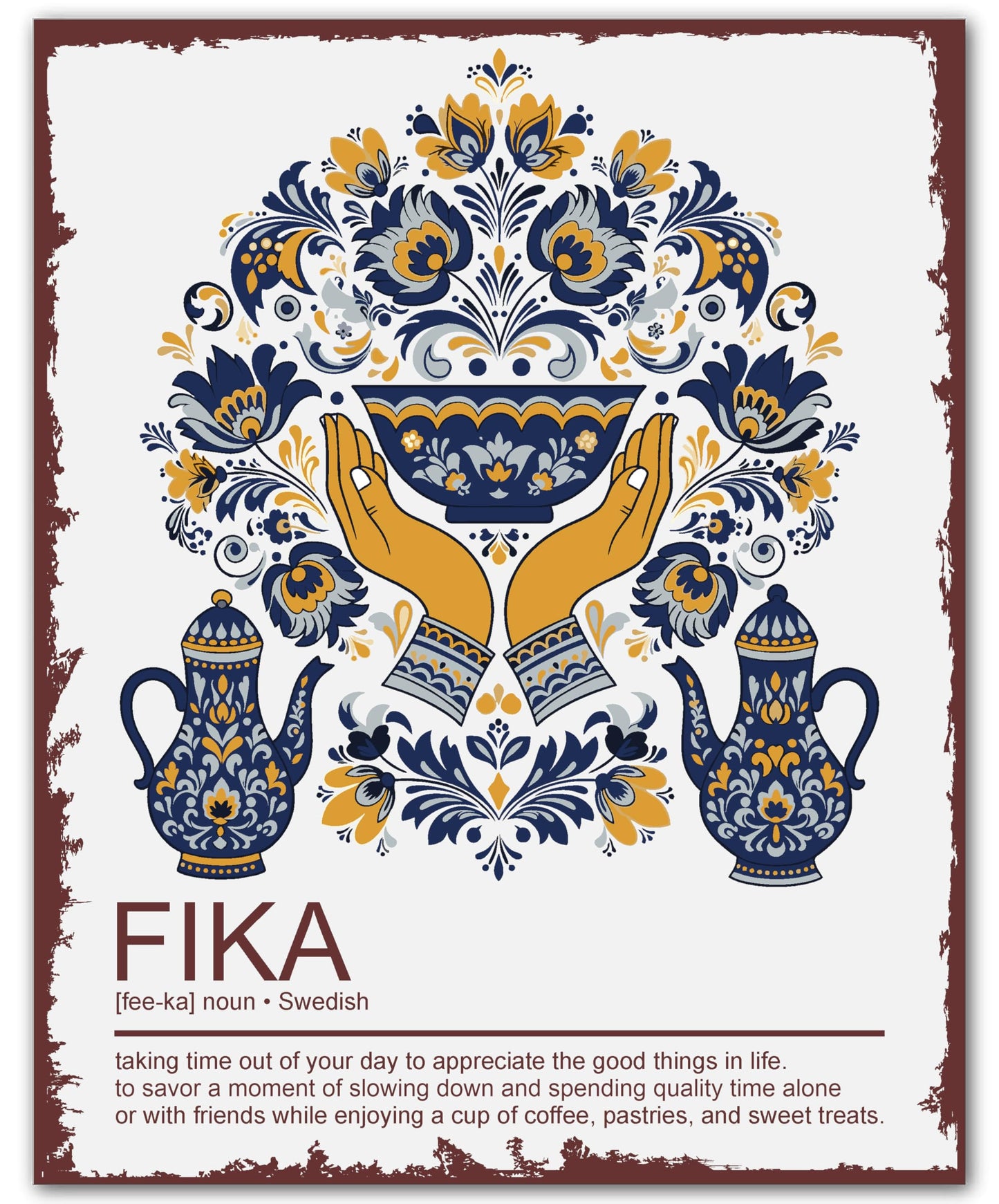 Moments of Warmth and Fika - Scandinavian Wall Decor Poster - 8x10 Unframed Swedish Folk Art Print for Kitchen Living Room Office - Nordic Home Gift for Women Christmas Midsummer or Rustic Cozy Décor