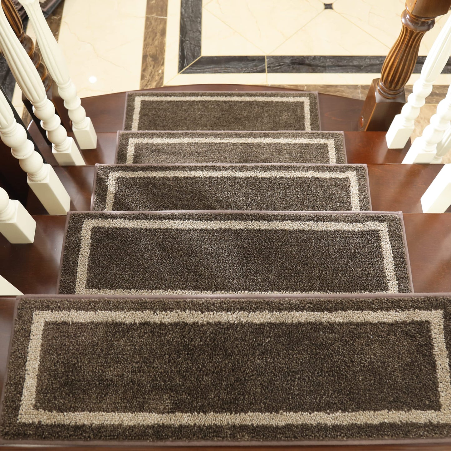 COSY HOMEER Soft Stair Treads Non-Slip Carpet Mat 28inX9in Indoor Stair Runners for Wooden Steps,Stair Rugs for Kids and Dogs, 100% Polyester TPE Backing 10pcs,Brown