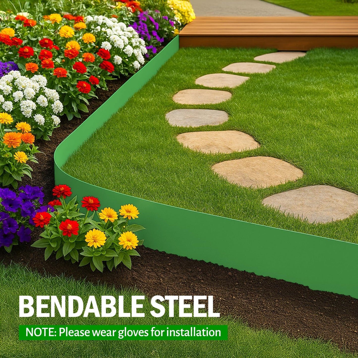 BLENNACY Metal Landscape Edging 6 Pack 40" L x 6" H,Galvanized Bendable Metal Garden Edging,Hammer- in Steel Landscape Edging with a Pair of Gloves and 7 Clips,Green (20 FT Total)
