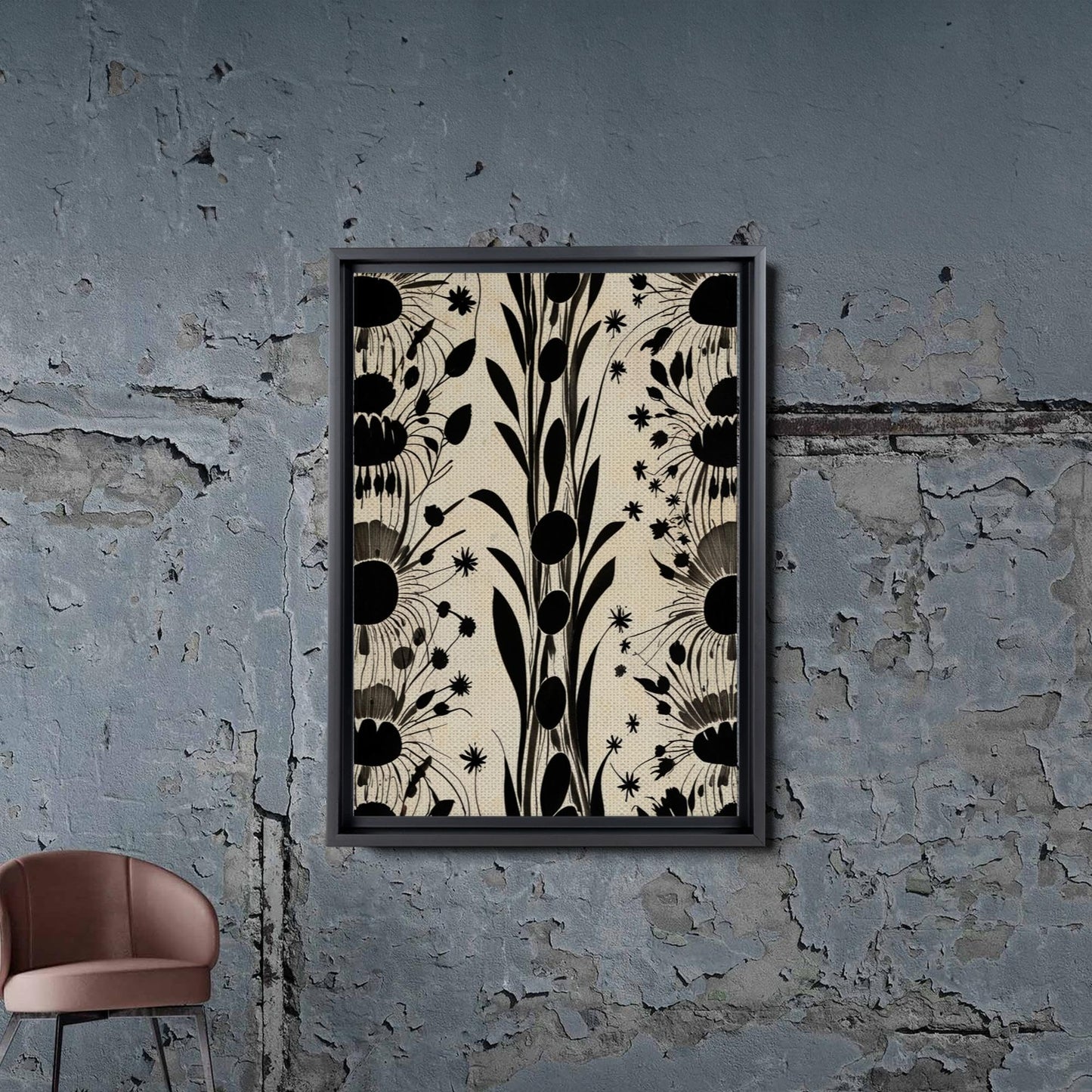 Canvas Print Scandinavian Folk Art Black and Beige Abstract Botanical Wall Art for Scandinavian Home Decor Canvas, Print