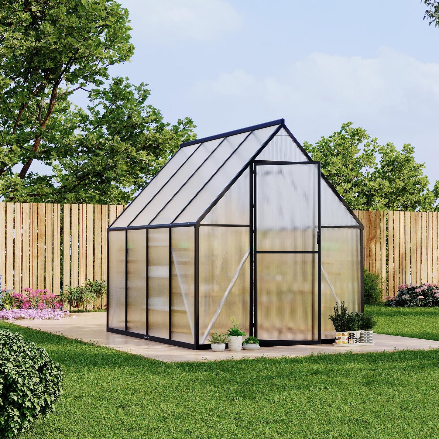 GarveeLife 6'x7' Aluminum-Framed Polycarbonate Greenhouse, Heavy Duty Polycarbonate Greenhouse with Quick Setup Structure and Roof Vent, Large Enhanced Aluminum Green House Kit for Outdoors