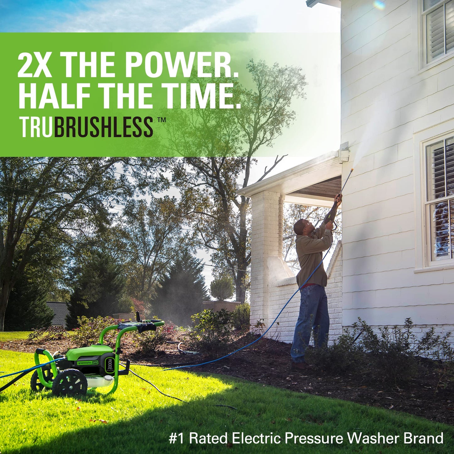 Greenworks Pro Brushless 3000 PSI (CSA Certified) 2.0 Max / 1.1 Electric Pressure Washer (Rugged Steel Frame, 25 Hose, 35 GFCI Power Cord)