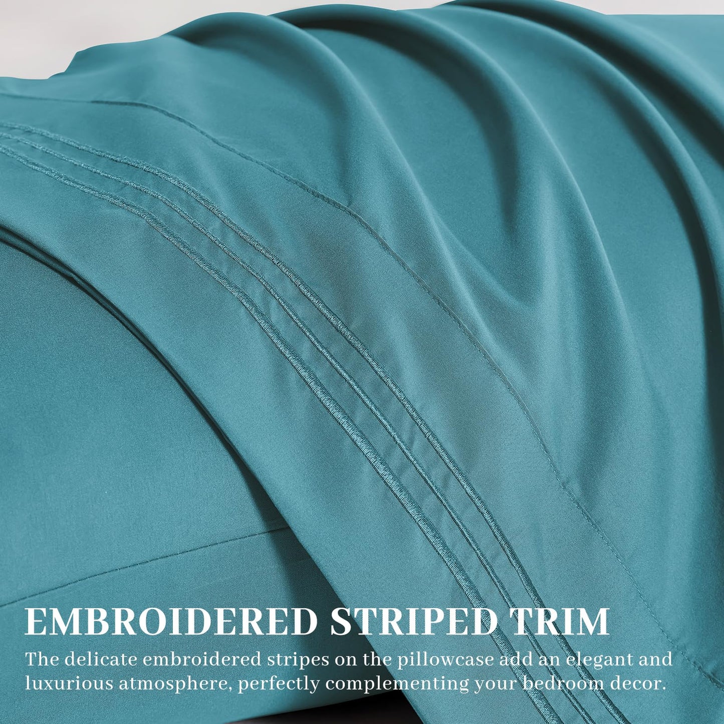 YIYEA Pillow Cases Standard Size Set of 4, Ultra Soft 1800TC Hotel Quality Double Brushed Microfiber Embroidered Pillowcases, Envelope Closure, Fade Resistant (20"x26", Teal)