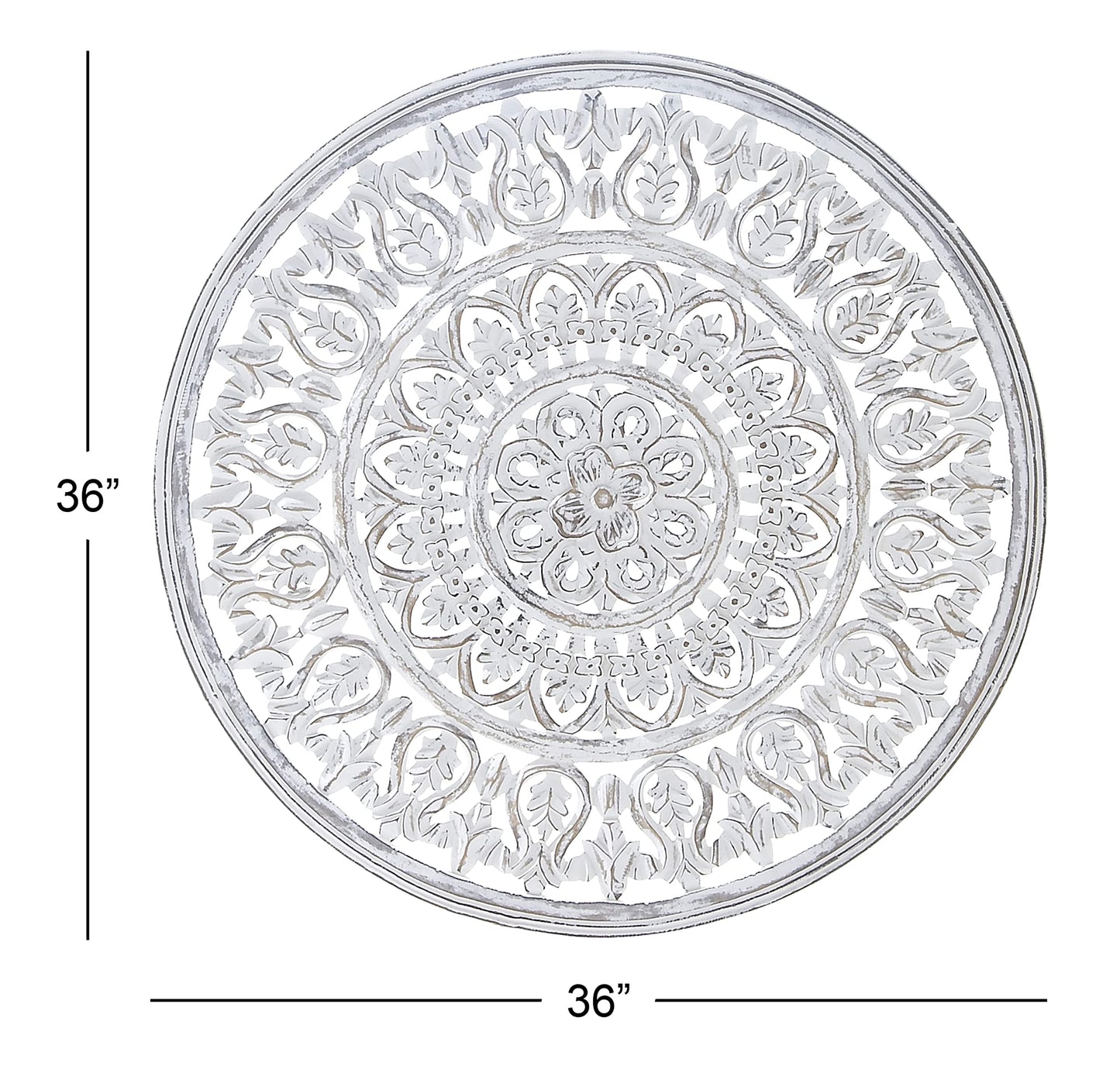 Deco 79 Wood Floral Handmade Intricately Carved Round Mandala Wall Decor, 36" x 1" x 36", White