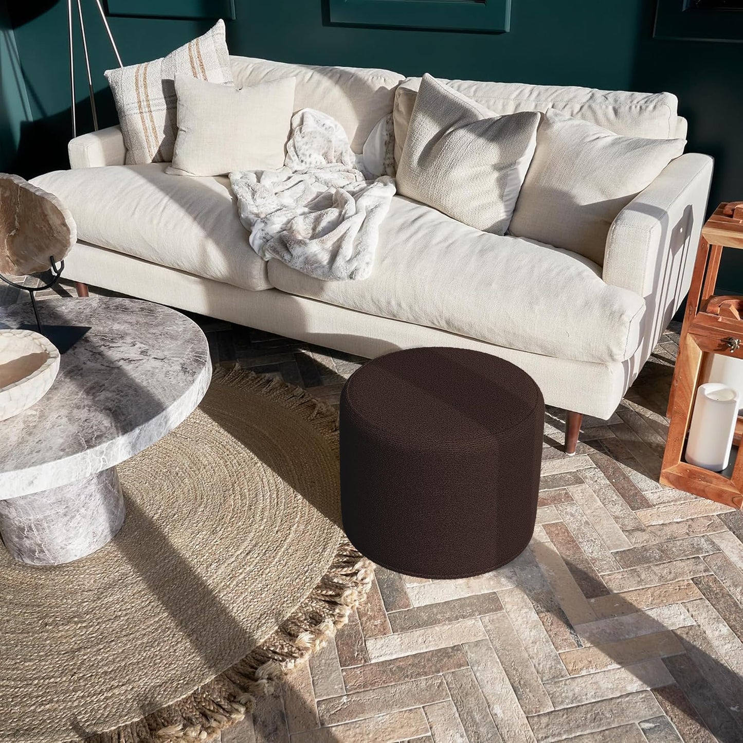ZICOTO Beautiful Boucle Pouf Ottoman and Foot Rest - Elevate Your Living Room Decor with Lightweight Comfort and Charm - A Modern Foam Stuffed Poof Perfect to Rest Your Feet