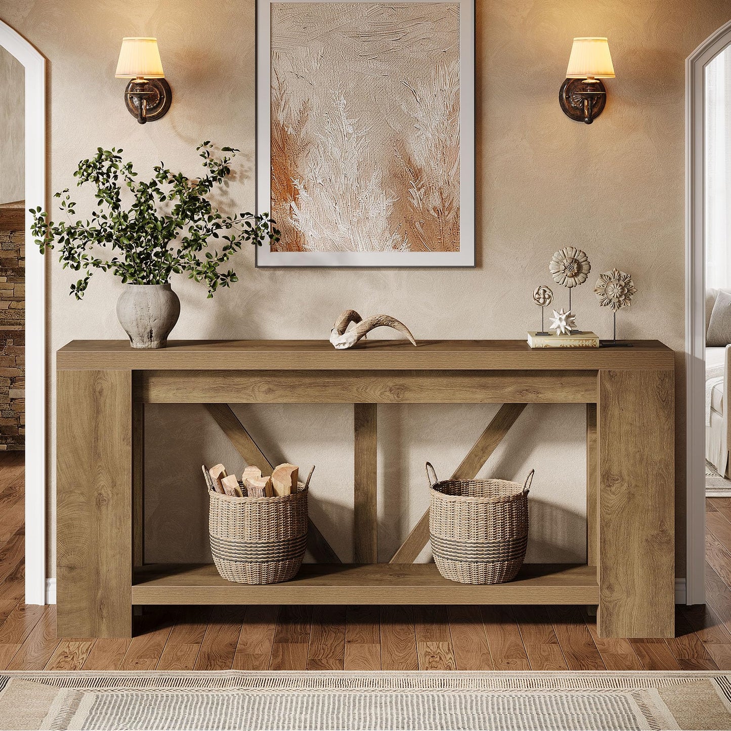 Tribesigns 70.9" Extra Long Entryway Table, Farmhouse Wood Console Tables with Storage Shelf, Modern Rustic Sofa Foyer Tables for Entryway, Behind Couch, Living Room, Entrance, Brown