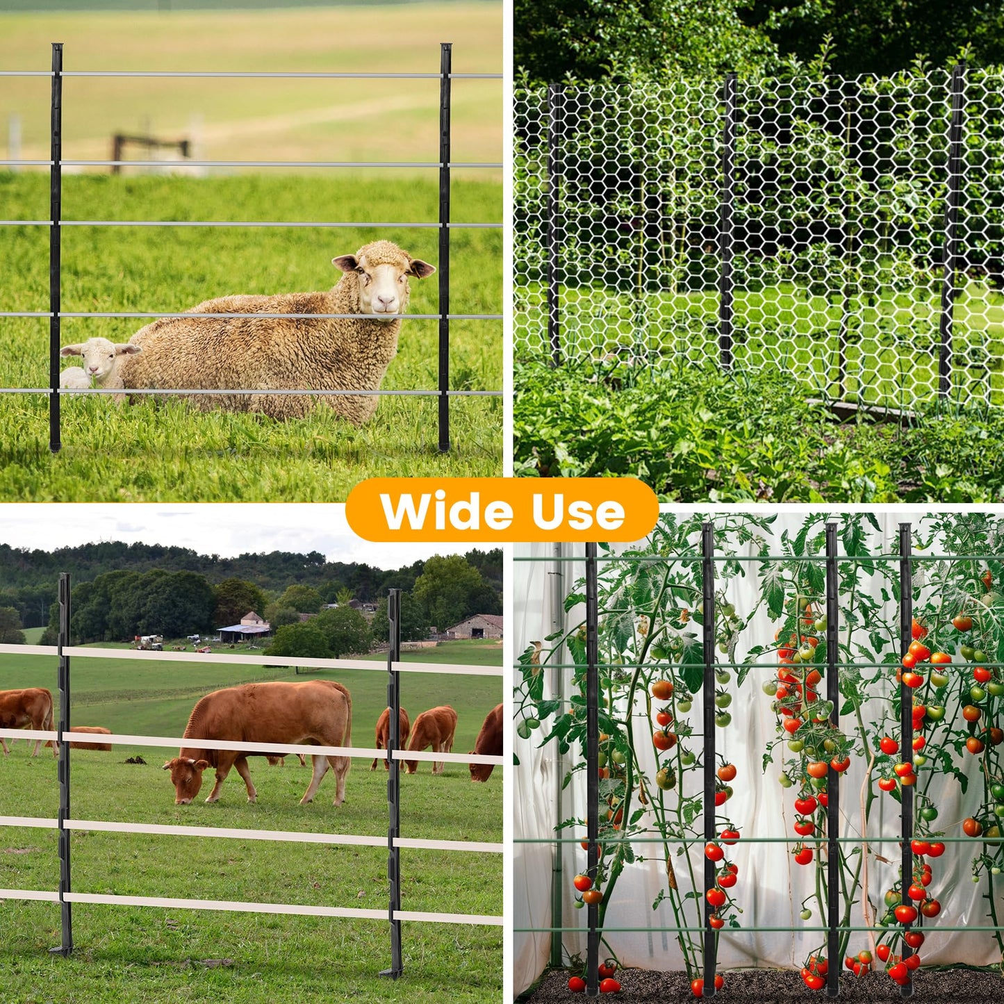 Toriexon Electric Fence Posts 25 Pack, 48 inch Step in Fence Post, Temporary Plastic Fence Posts for Farm Protection, Sturdy Fencing Post for Garden Yard, Black