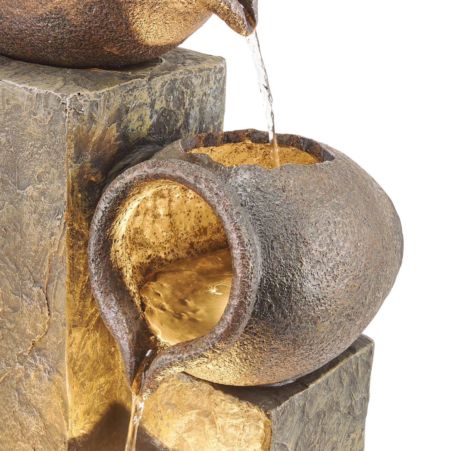 Alpine Corporation GIL140 43" Tall Indoor Outdoor Pottery Fountain with Replaceable LED Lights, Water Feature for Garden, Patio, and Home Decor, Brown