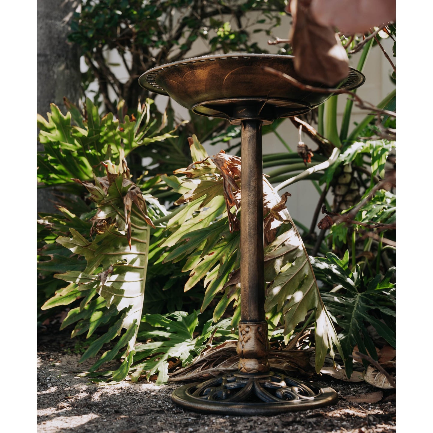 Backyard Expressions Outdoor Garden Bird Bath with Bird - Bronze - Weather Resistant Polyresin - 30 Inch