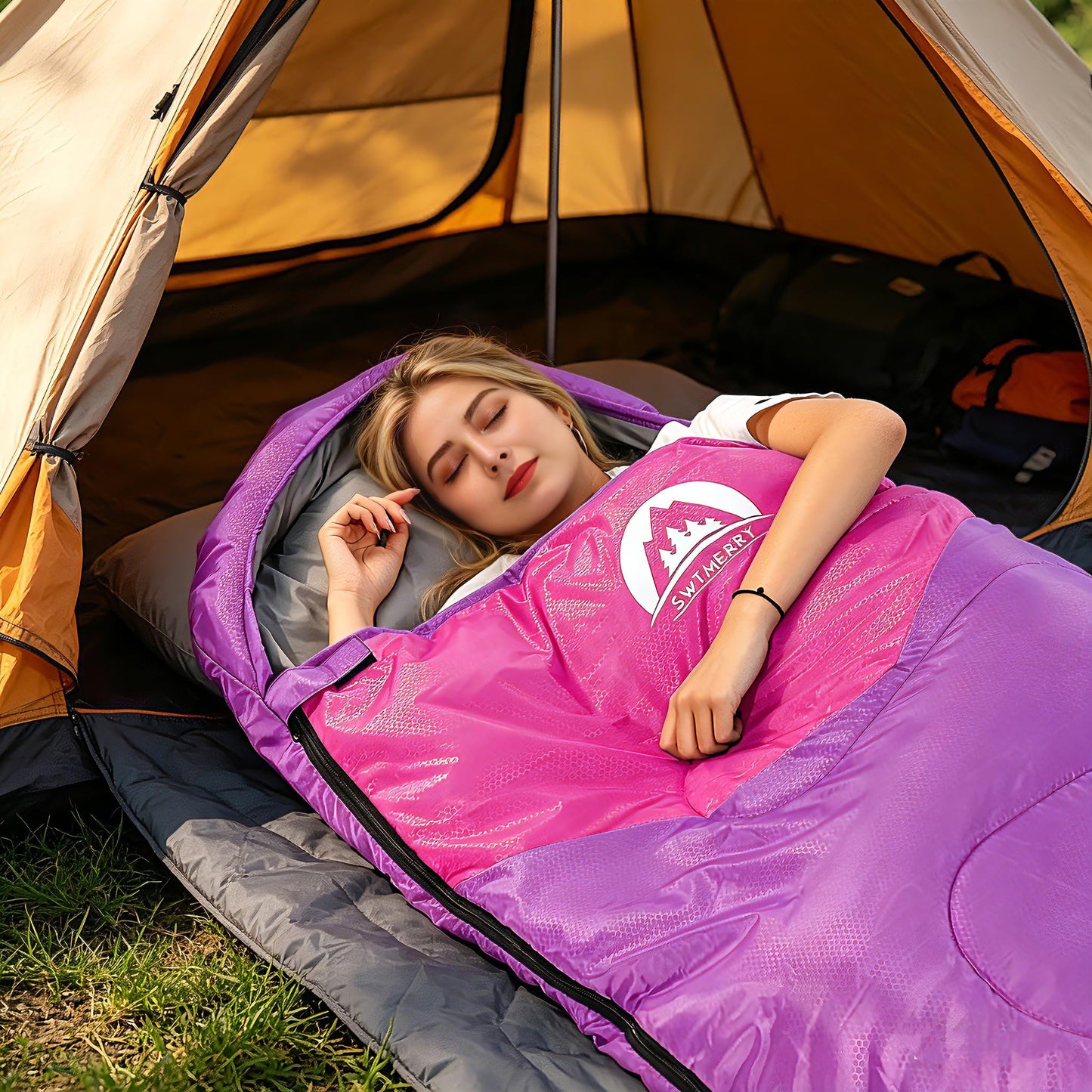 SWTMERRY Sleeping Bag 3 Seasons (Summer, Spring, Fall) Warm & Cool Weather - Lightweight,Waterproof Indoor & Outdoor Use for Kids, Teens & Adults for Camping Hiking, Backpacking and Survival (Purple)
