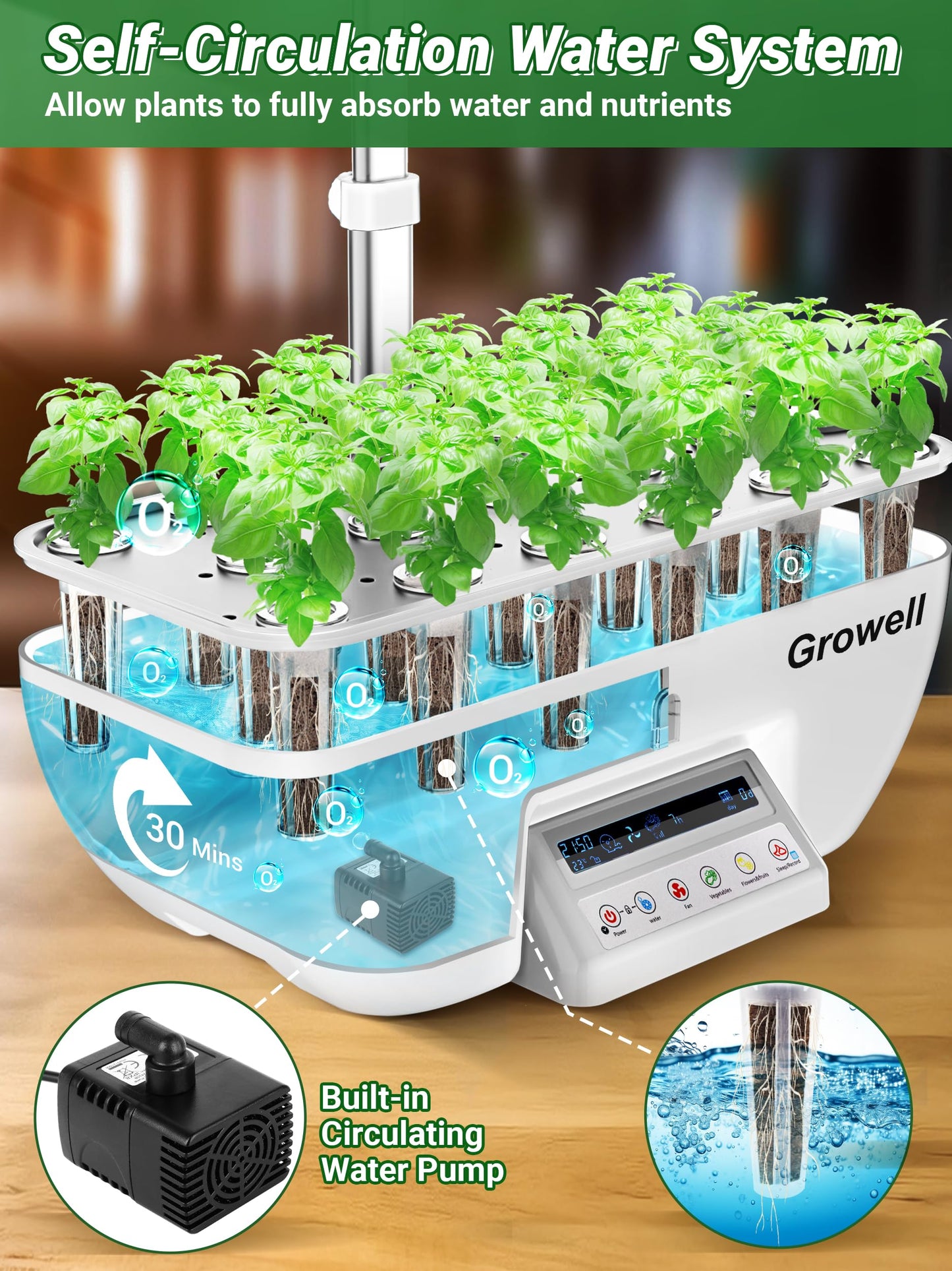 Growell Hydroponics Growing System Kit, 17 Pods Herb Garden with 102 28W Full-Spectrum Grow Lights & 2 Fans, Indoor Garden with Water Pump, 10L Water Tank, Auto Timer, Height Adjustable (White & Grey)