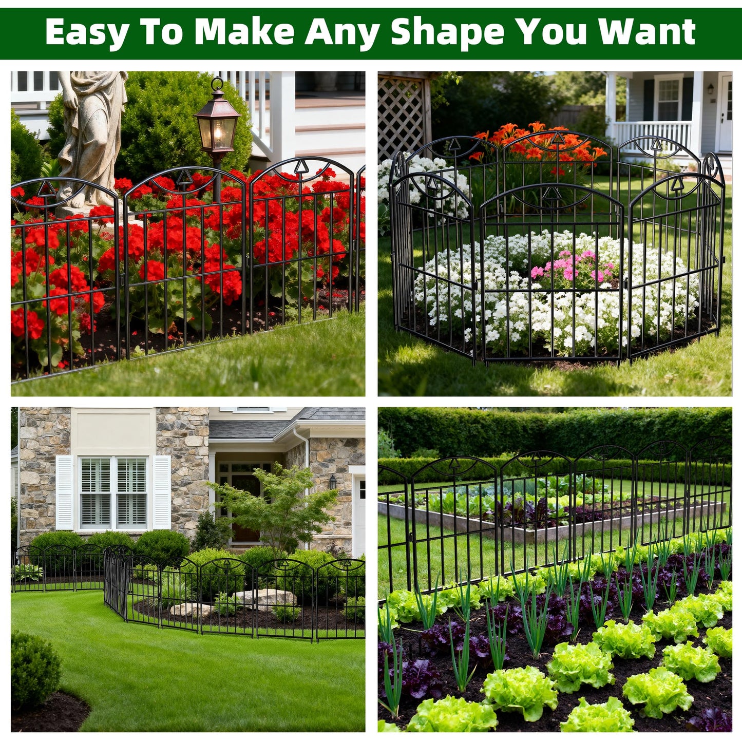 BOWDIMS,10 Panels Outdoor Decorative Garden Fence, 10.5 （ft） L x 24 (in) H, Black Rustproof Metal Wire Panel Barrier Fence, Animal Barrier Fence, for Landscaping and Yard Decoration