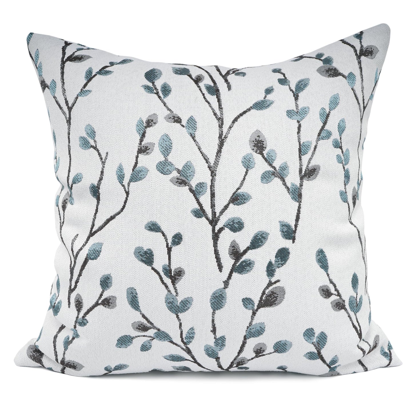 YOUR SMILE Classical Embroidery Jacquard Teal Leaf Pattern Square Decorative Throw Pillow Case Cushion Cover 18x18 inch