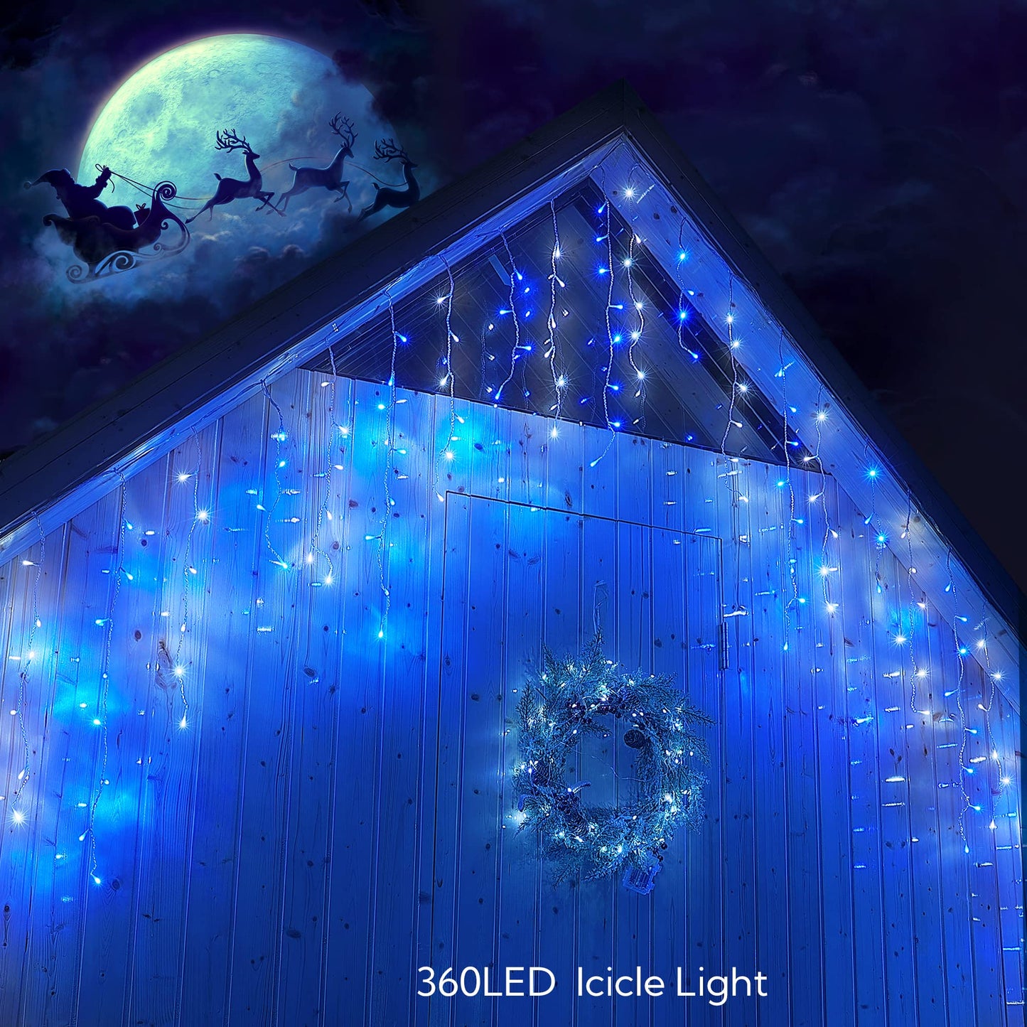 Hopolon 33FT 360L LED Christmas Icicle Lights Outdoor Waterproof,8 Modes Plug in Curtain String LIghts With 60 Drops,Christmas Lights for Wedding,Party,Bedroom,Home,Garden,Wall Decorations(Blue White)