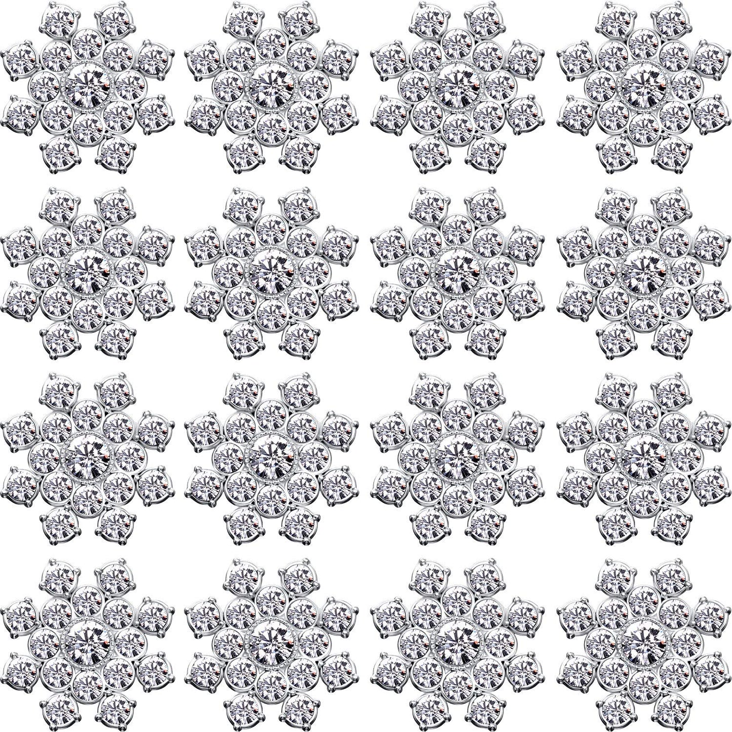 50 Pcs Snowflake Rhinestones Buttons Snowflake Embellishments Crystal Button Flat Back Rhinestone Applique DIY Crafts for Button Brooches Wedding Decor Hair Accessories Jewelry Making(Silver)