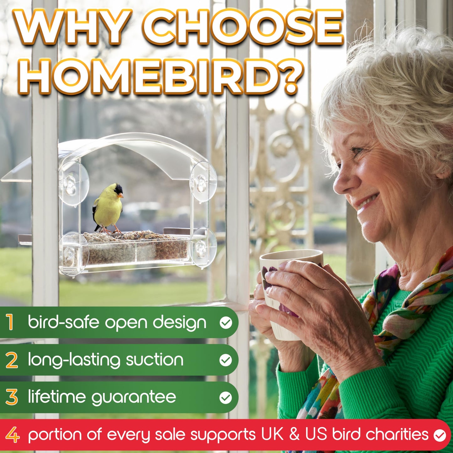 Window Bird Feeder with Strong Suction Cups - (Upgraded 2026 Model) Clear Acrylic Feeder Window for Cats Bird House Gift