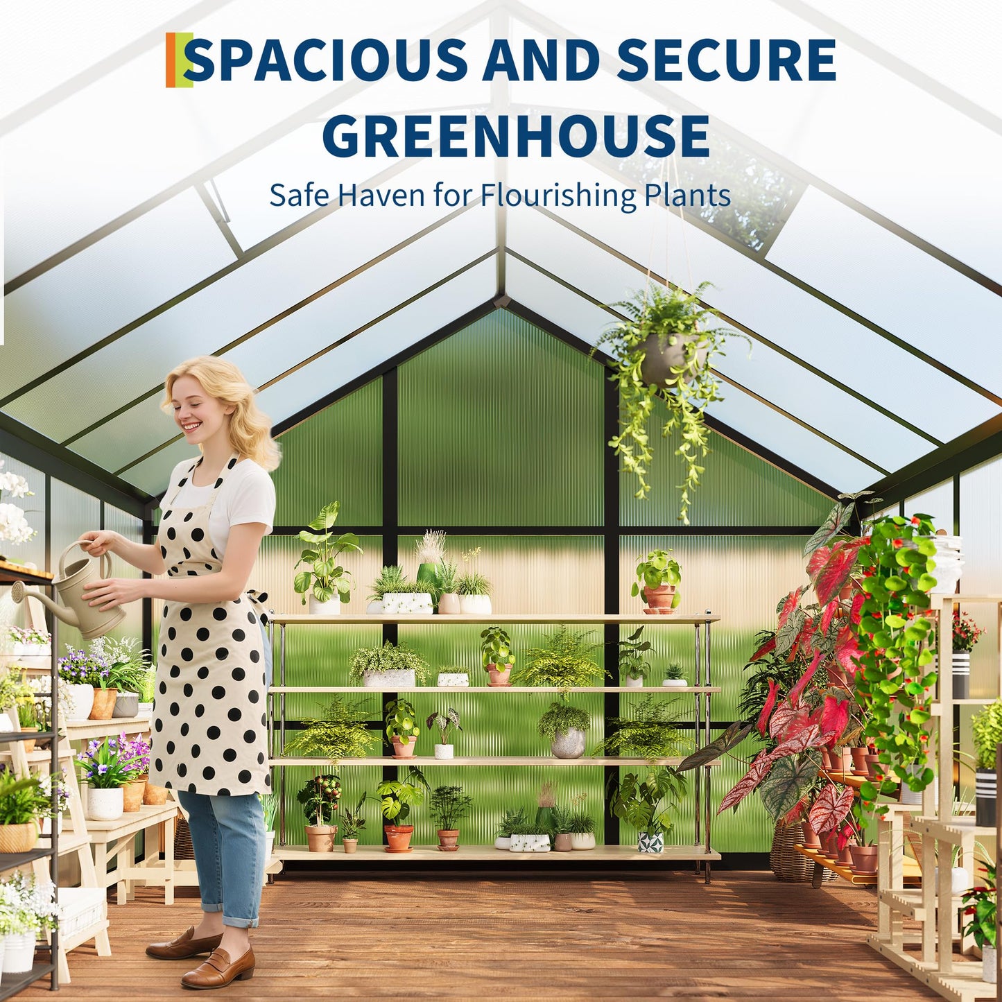 6X8 Ft Polycarbonate Greenhouse Sunroom with Aluminum Frame, Outdoor Greenhouse for Vegetables Herbs Flowers, Lockable Door & Adjustable Roof Vent, Patio Backyard Greenhouse Kit for Gardening, Black