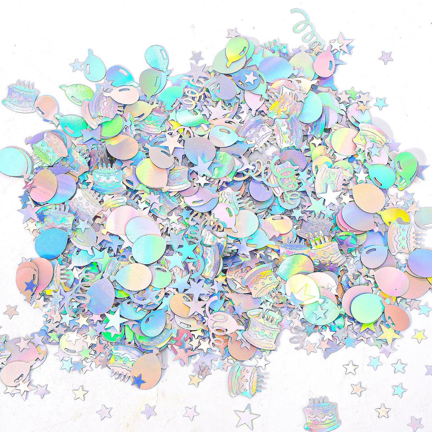 Gosknor 600pcs Birthday Confetti, Metallic Birthday Table Scatter Iridescent Party Confetti for DIY Crafts Cake Balloons Stars Ribbons Shapes Festive Table Decoration