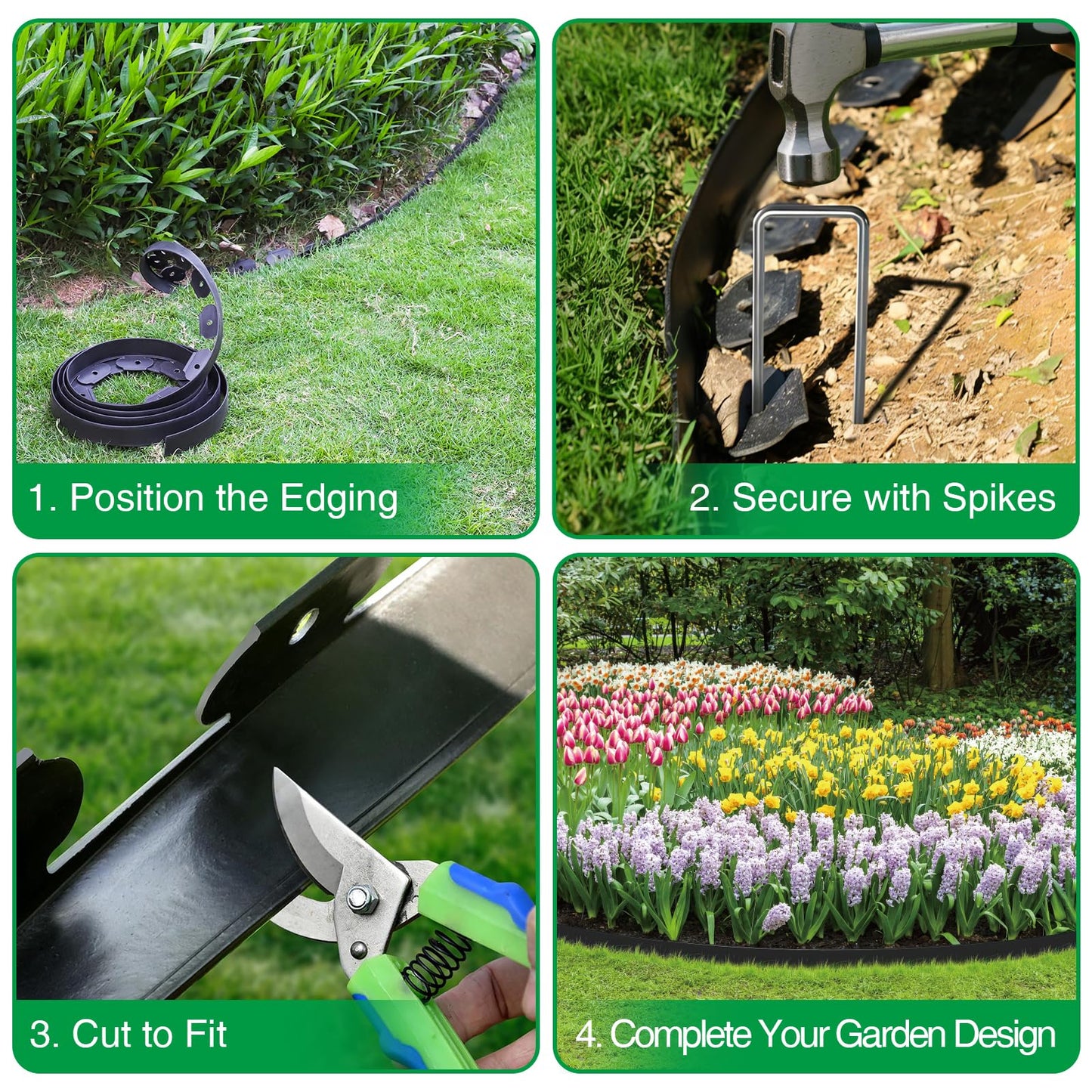Bonviee 1.5” x 100’ Landscape Edging Kit, Garden Edging Coil with 150 Pcs Spikes, No Dig Lawn Border Design