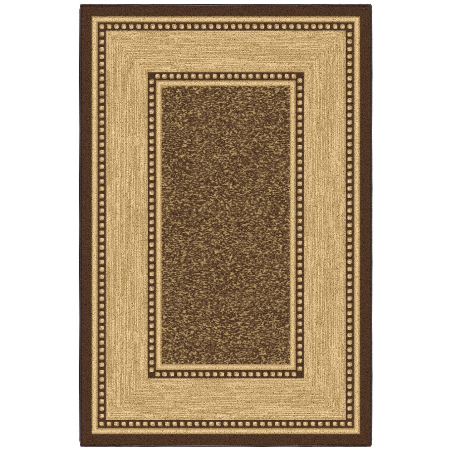 Ottomanson Area Rug 3'3" x 5' – Non Slip Rubber Backed Indoor Rug, Low Pile Accent Rug for Living Room, Bedroom, Entryway, Kitchen, Durable Floor Carpet, Border Dark Brown