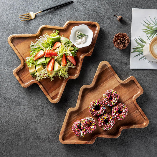 BF BILL.F SINCE 1983 Wooden Serving Tray - Decorative Serving Platters and Trays Set of 2 Christmas Tree Shape Wood Platters for Entertaining, Breakfast, Coffee Table, Home Decor