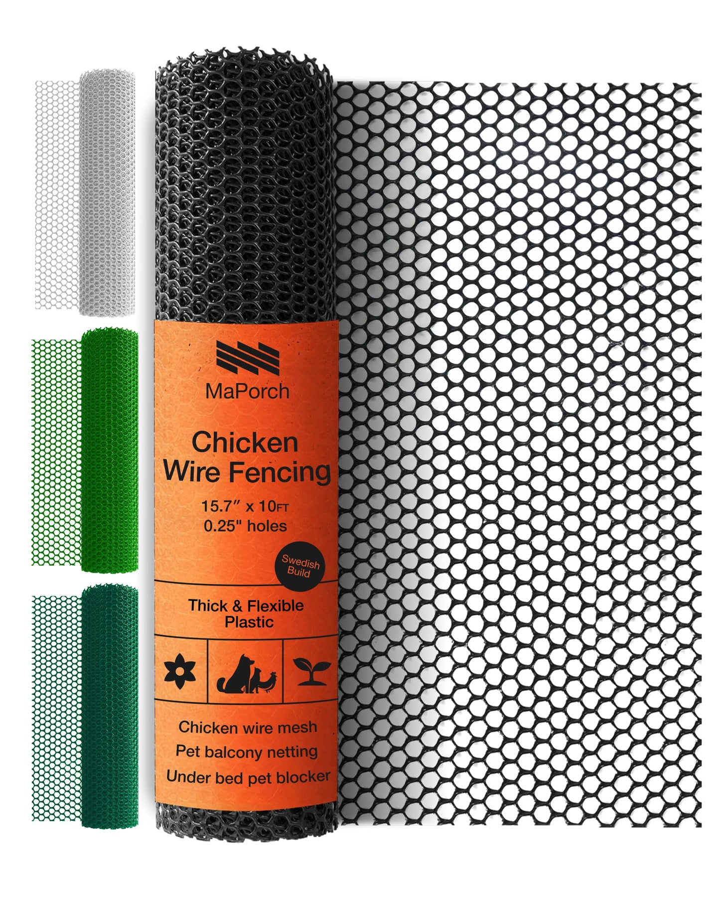 Maporch Plastic Chicken Wire Fencing for Pet Protection - 15.7" x 10ft, Black HDPE Mesh - Garden Fence Animal Barrier for Dogs, Cats and Rabbits (1-Pack)