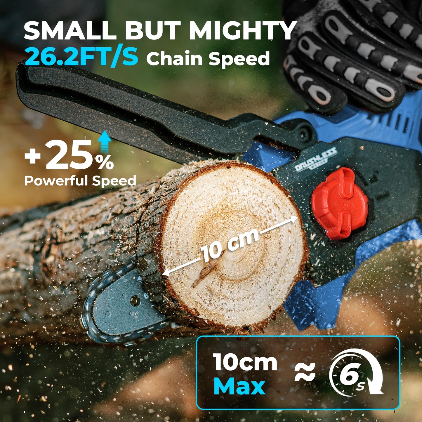 DongCheng 20V Brushless Mini Chainsaw, 6-Inch Cordless Electric Chainsaw with 2.0Ah Battery & Charger, 24000RPM, Auto Oiler, Tool-Free Chain Tension, 2.65 lbs for Wood Cutting, Tree Trimming, DIY