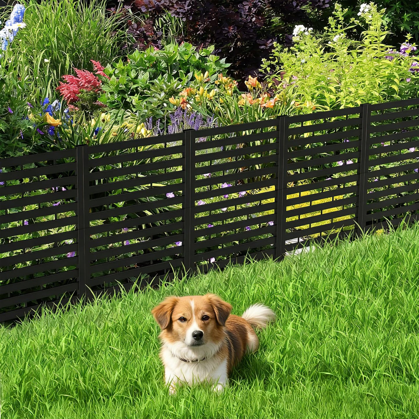 Garden Fence Animal Barrier 12 Pack No Dig Plastic Fence Panels Privacy Fence Screen Air Conditioner Fence Dog Fencing Outdoor for Yard Patio Garden Beds Black