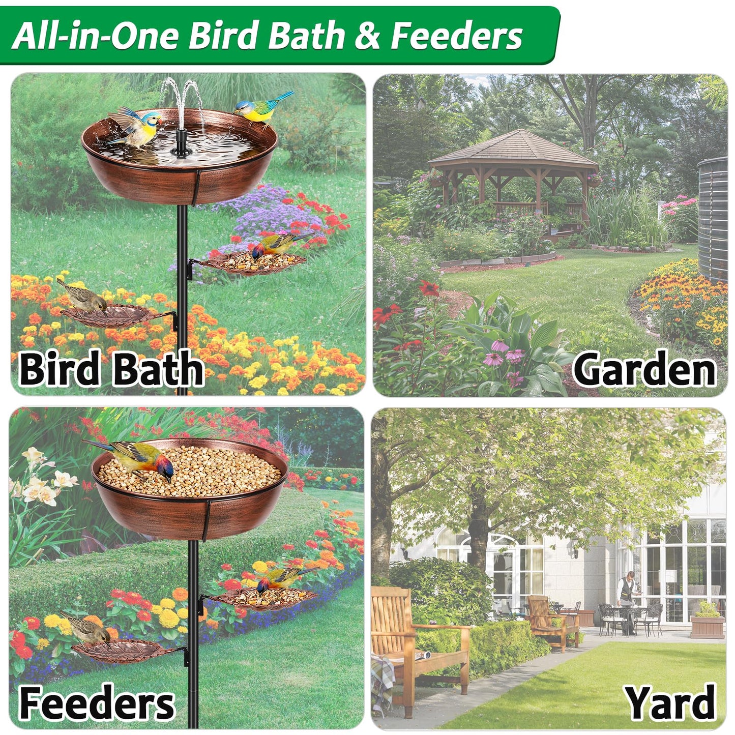 Olpchee Metal Bird Bath for Outdoor - Garden Bird Bath with Removable Bowl Heavy-Duty Base, Winter Birdbath Feeder Rust-Proof Birdbaths for Garden Yard Lawn Decor, Easy to Install(Bronze)