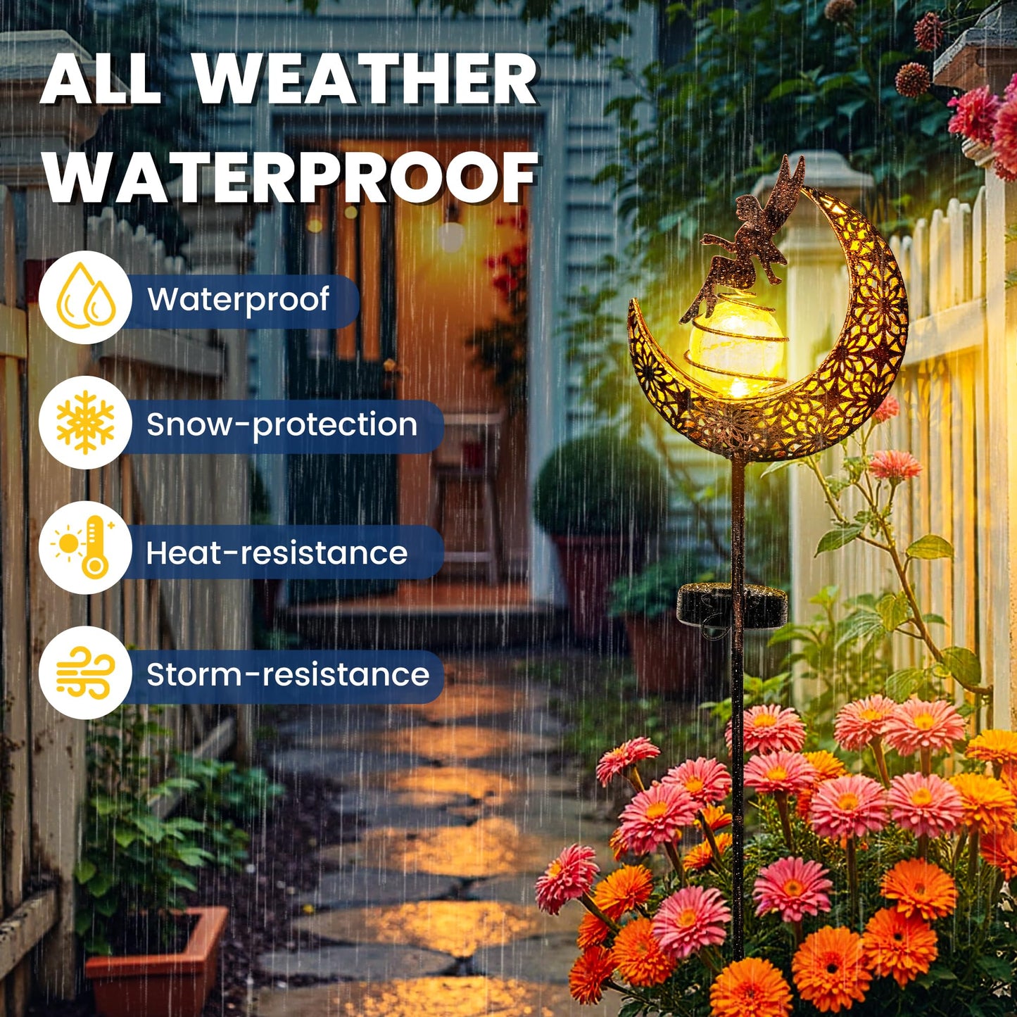 SUNCKET Fairy Garden Solar Lights Outdoor Moon Stakes, Waterproof Outdoor Metal Decor Gifts for Women Mom, Art Moon Sculpture for Yard, Patio, Garden, Porch, 1 Pack