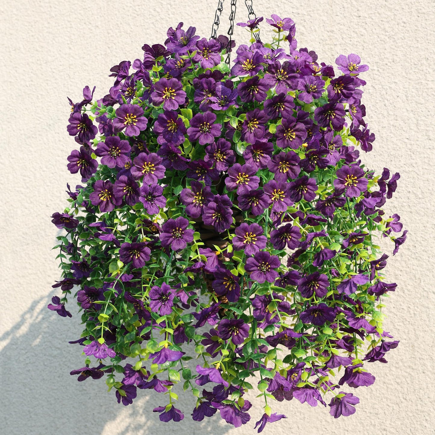 HyeFlora Artificial Hanging Flowers Basket for Outdoor, Fake Flowers Faux Plants Look Real for Yard Gardens Porch Patio Home (Darkpurple)