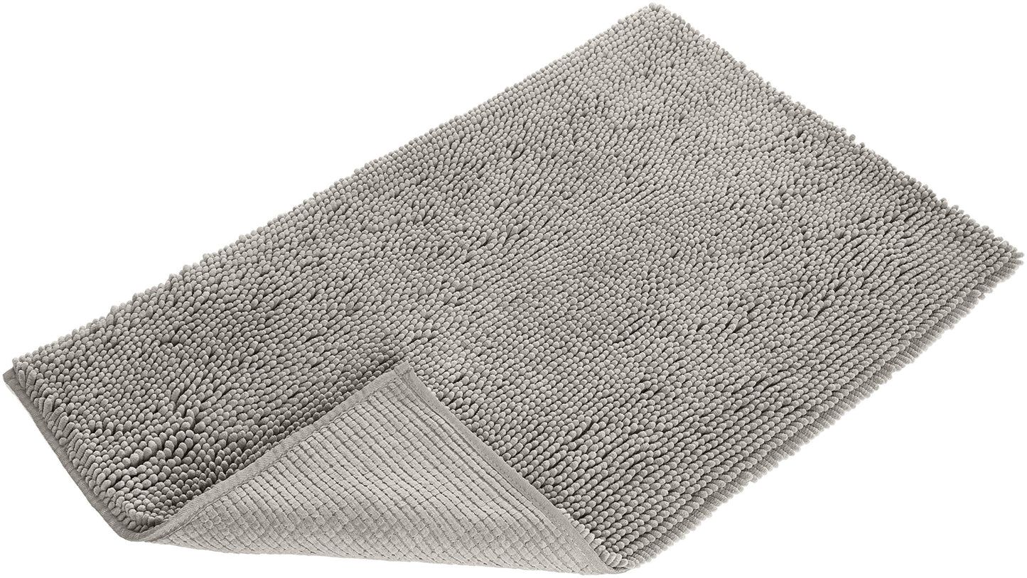 Amazon Basics Platinum Bathroom Rug Mat, Ultra Absorbent Plush Shag, Non-Slip, Quick Drying, Machine Washable, 21" x 34"