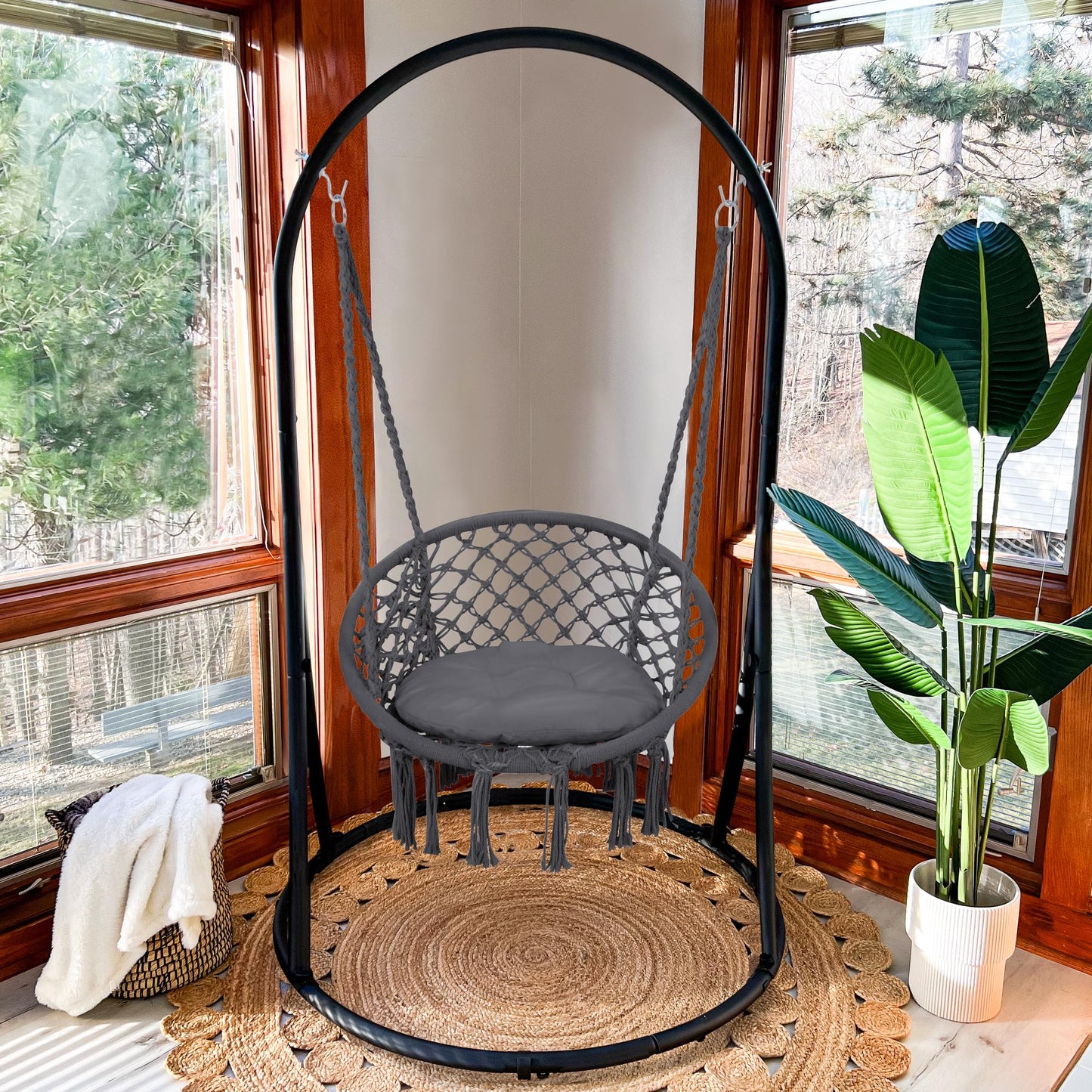 SUNCREAT Indoor Hammock Swing Chair with Stand, Hanging Chair Outdoor with Stand, 330 lbs Capacity, Patent Pending, Grey