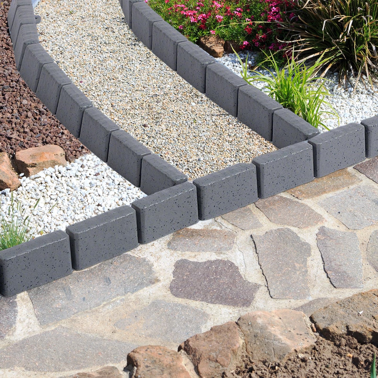 AGTEK Garden Edging 16FT Landscape Edging Kit 2.75 Inch Height Decorative Garden Border No Dig Lawn Border for Yard Flower Bed with 26 Stakes, Grey