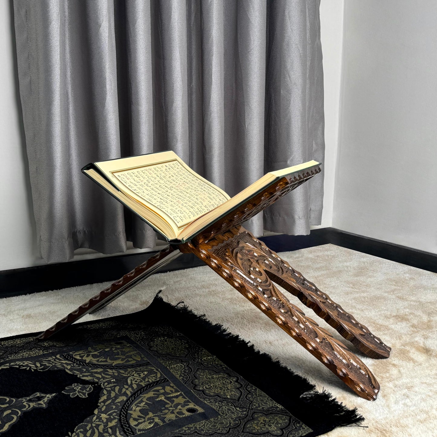 Handcarved Wooden Quran Stand, Islamic Home Decor, Pray Room Decoration, Cedar Wood, Folding Quran Display Holder