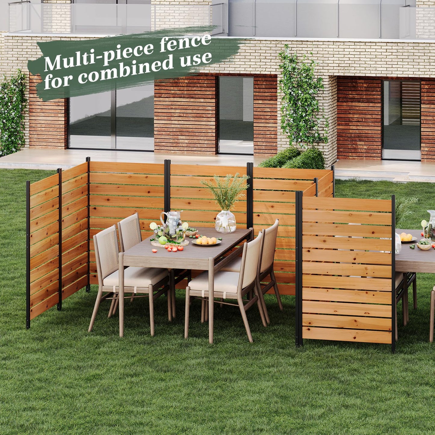 Privacy Fence Screen Outdoor Freestanding Privacy Fence Panel Decorative Patio Privacy Screen Air Conditioner Fence Outdoor Privacy Panels for Deck Porch Balcony (Wood, Reddish Brown)