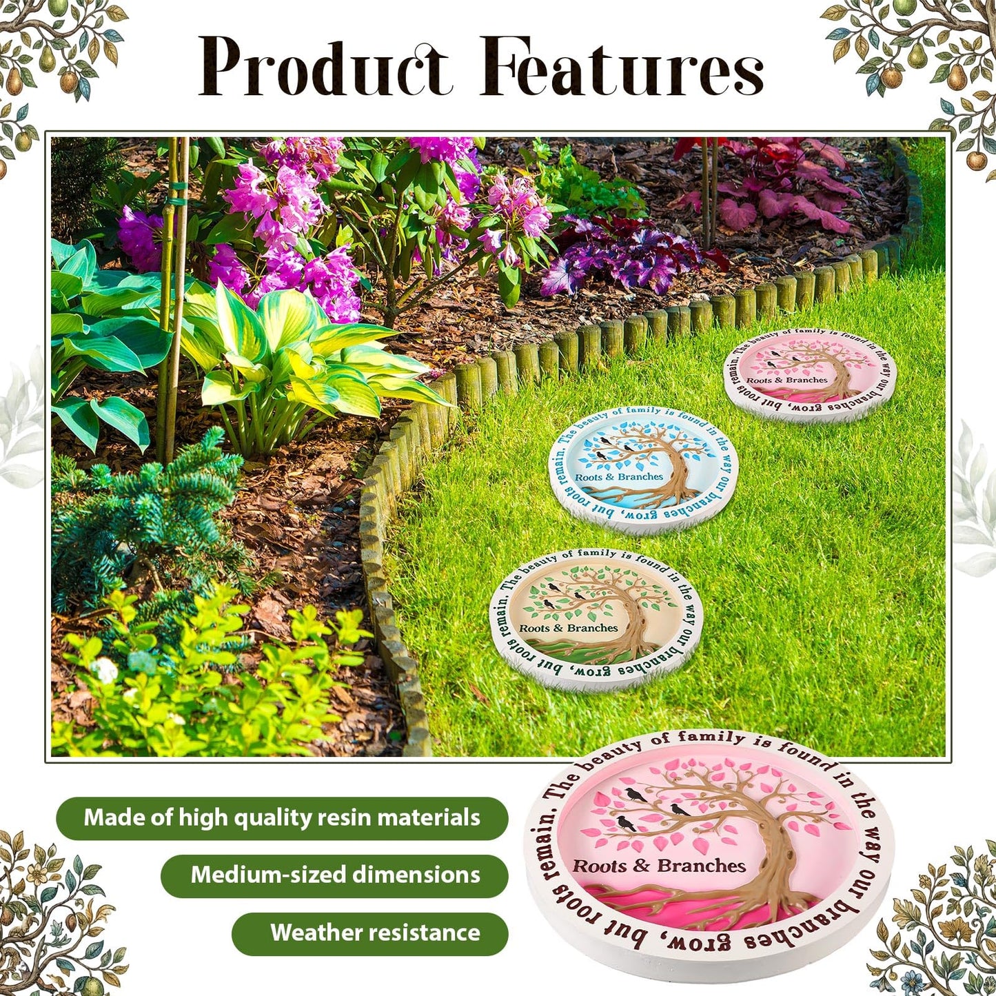 Cinnvoice 3 Pack Garden Stepping Stone Outdoor, Decorative Dimensional Resin Stepping Stones for Patio Pathway Landscaping Walkway Sculpture Yard Backyard Lawn(Tree of Life,10 Inches)