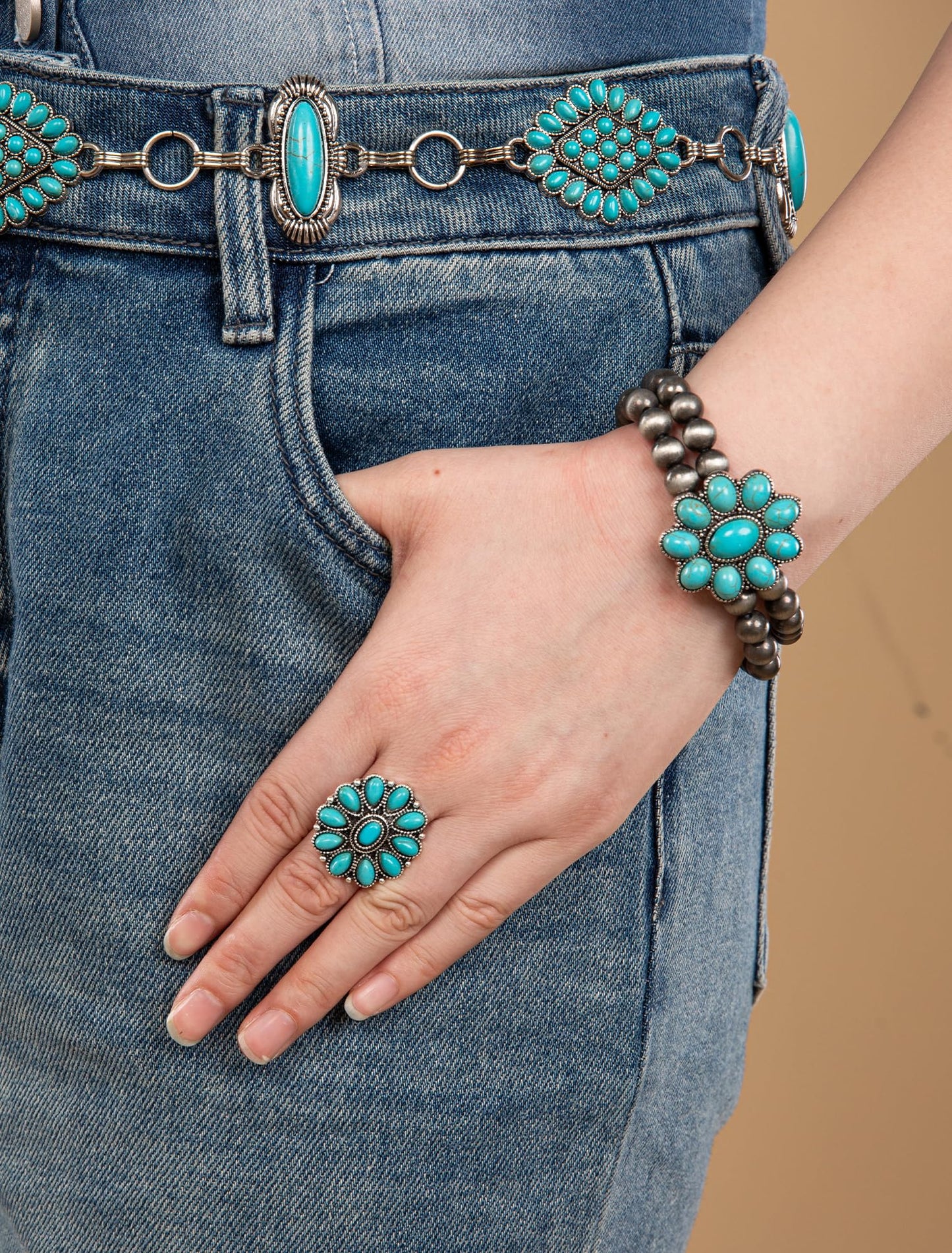 Montana West Rustic Couture's Jewelry Western Navajo Beaded Turquoise Cuff Bangle Bracelets Bohemian Vintage Elastic Bracelet for Women Cowgirl RCW-WH05TQ